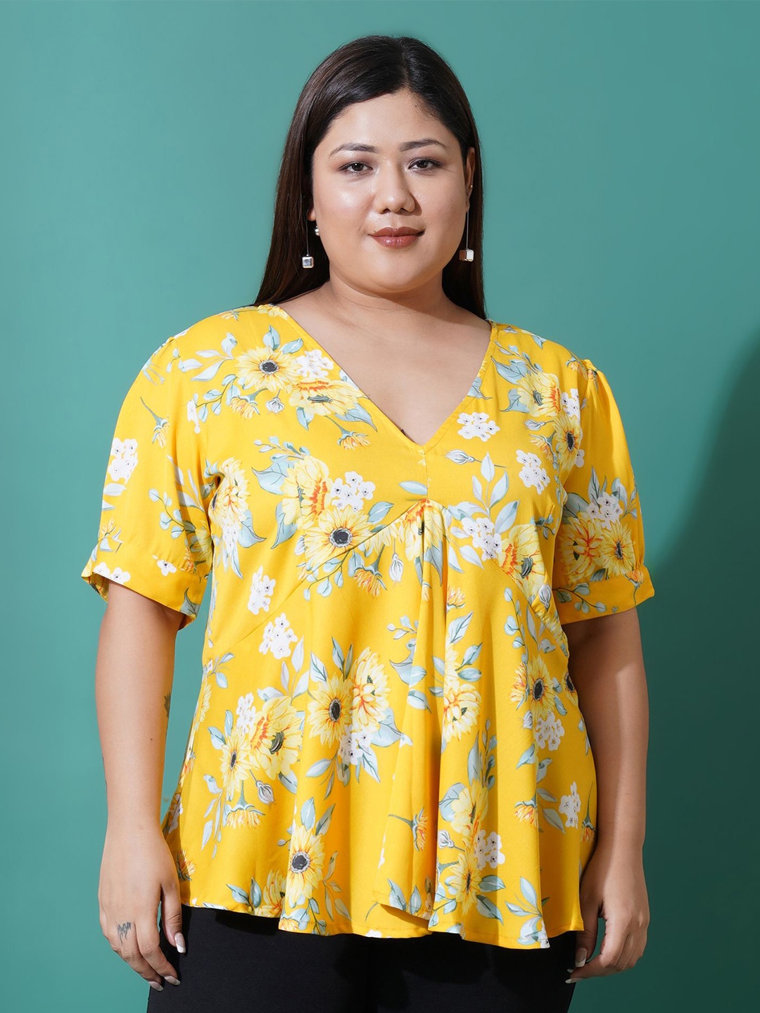 

U&F Beyond Floral Print Ruffles Top, Yellow