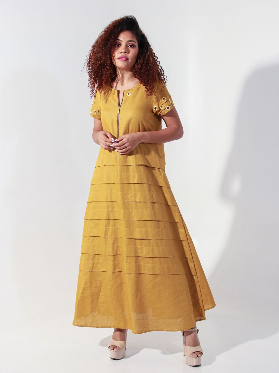 

ECHKE Woven Maxi A-line Dress, Yellow