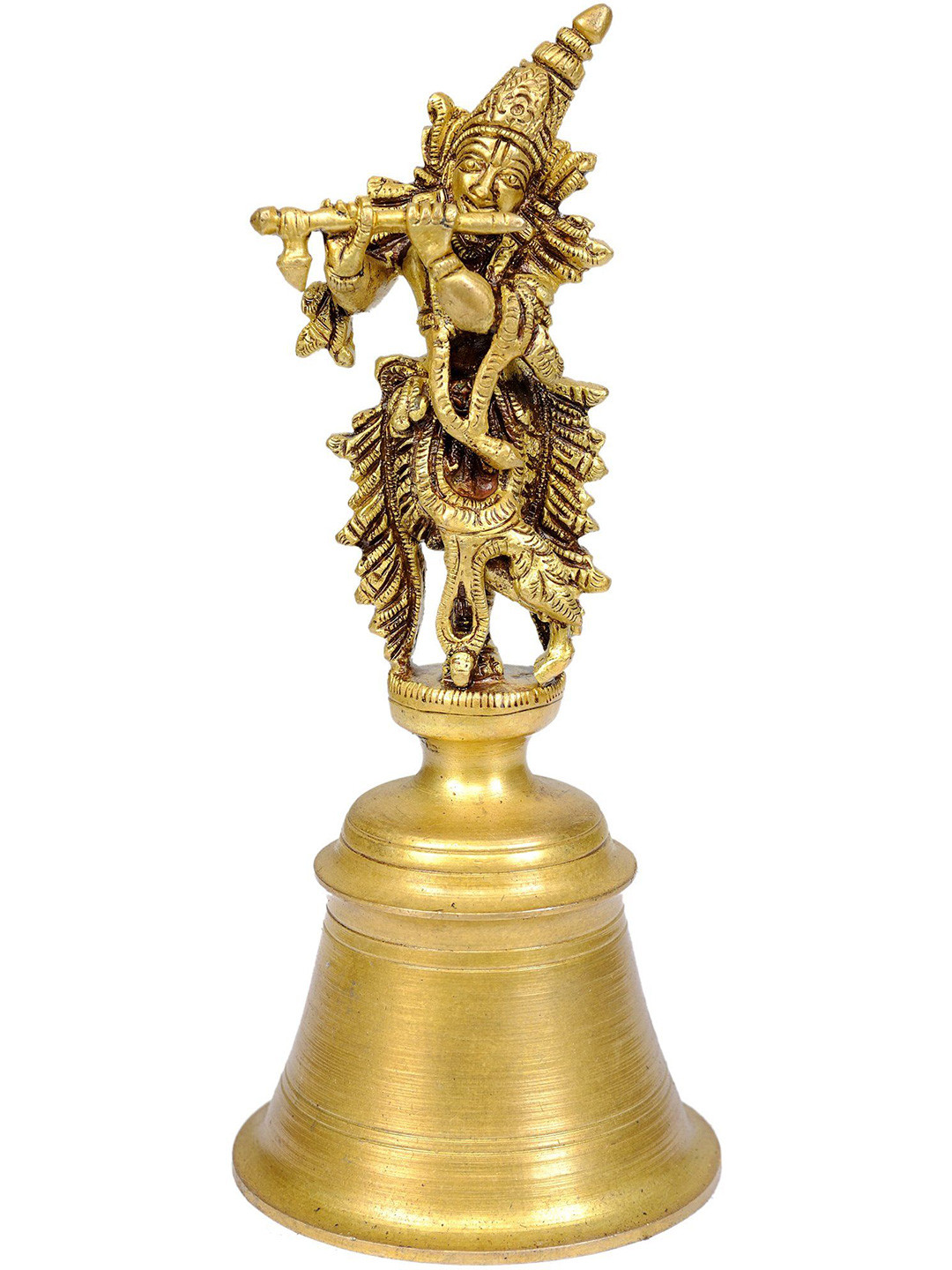

Exotic India 7" Murali Krishna Handheld Bell In Brass, Gold
