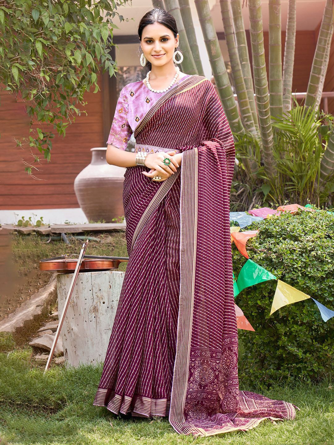 

Saree mall Leheriya Poly Chiffon Leheriya Sarees, Magenta