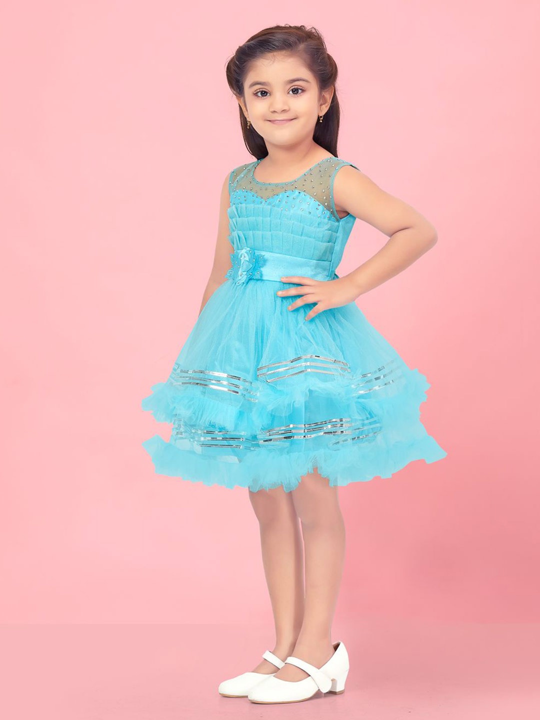 

BAESD Embellished Net Fit & Flare Dress, Turquoise blue
