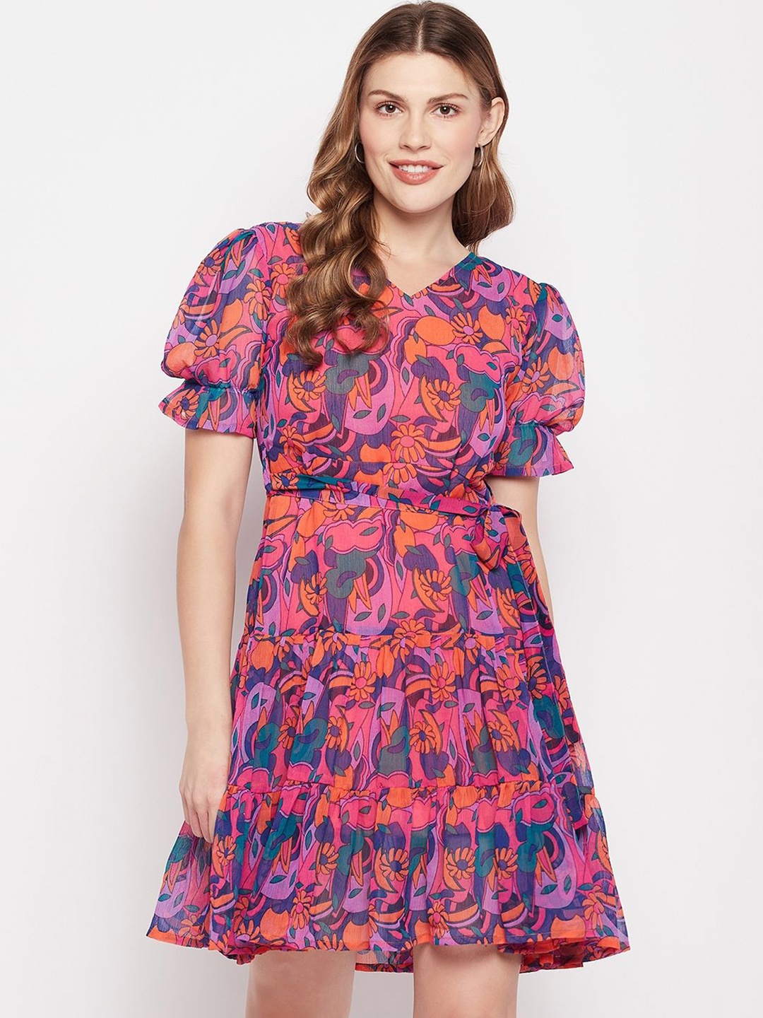 

Murcia Floral Print Chiffon Fit & Flare Dress, Pink