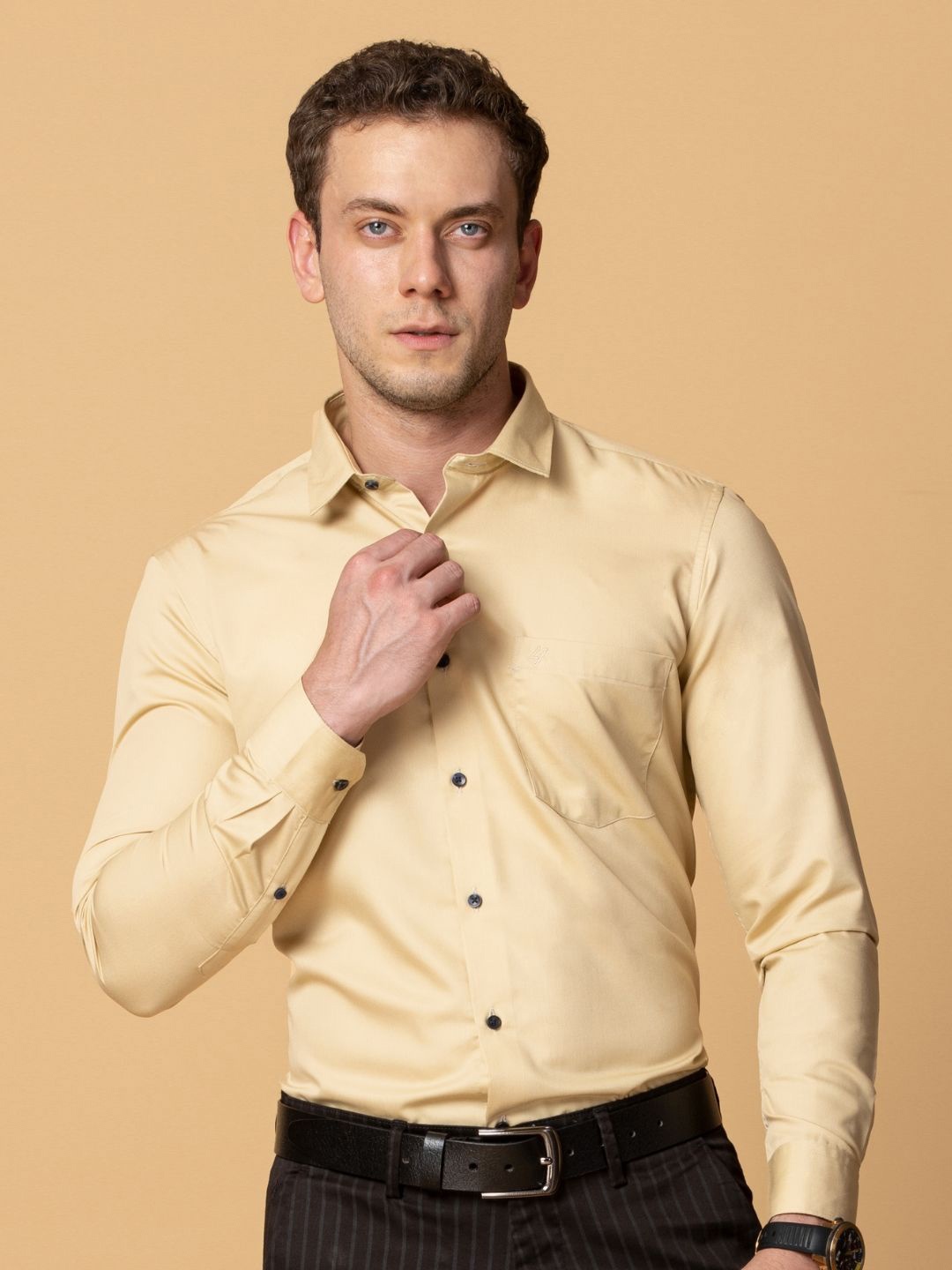 

Berkshire Men Comfort Spread Collar Solid Slim Fit Formal Shirt, Yellow