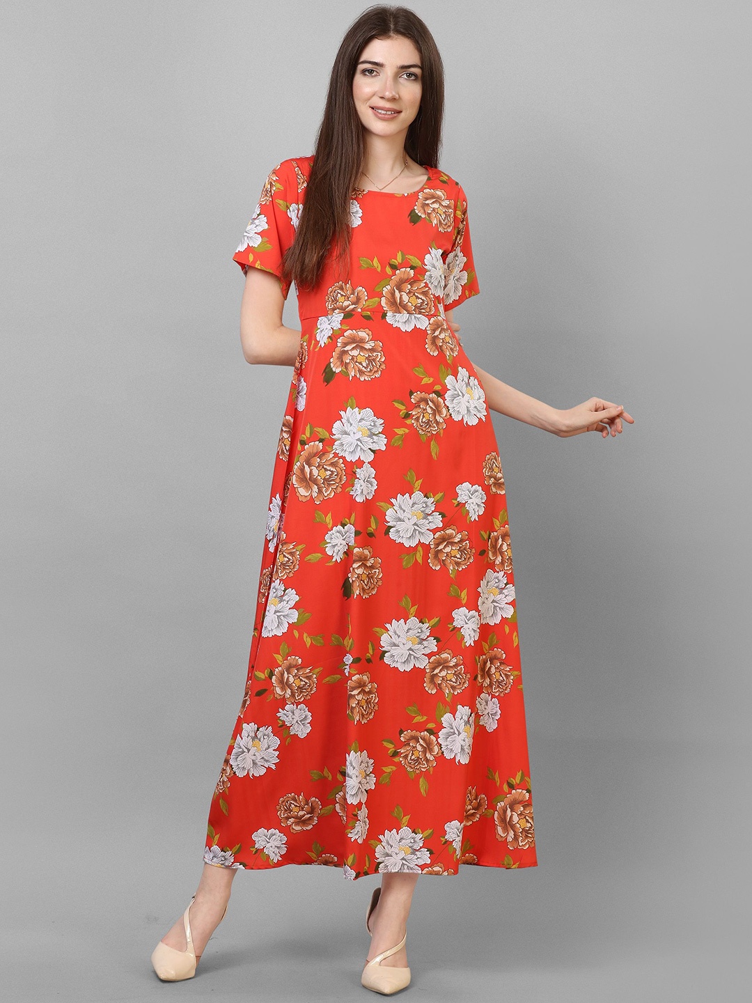 

Murcia Floral Printed Crepe Maxi Dress, Orange
