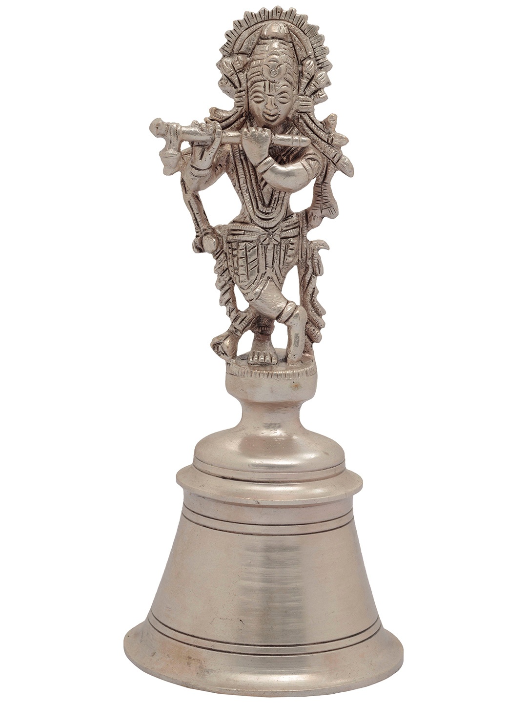 

Exotic India 6" Lord Krishna Handheld Bell in Brass, Silver