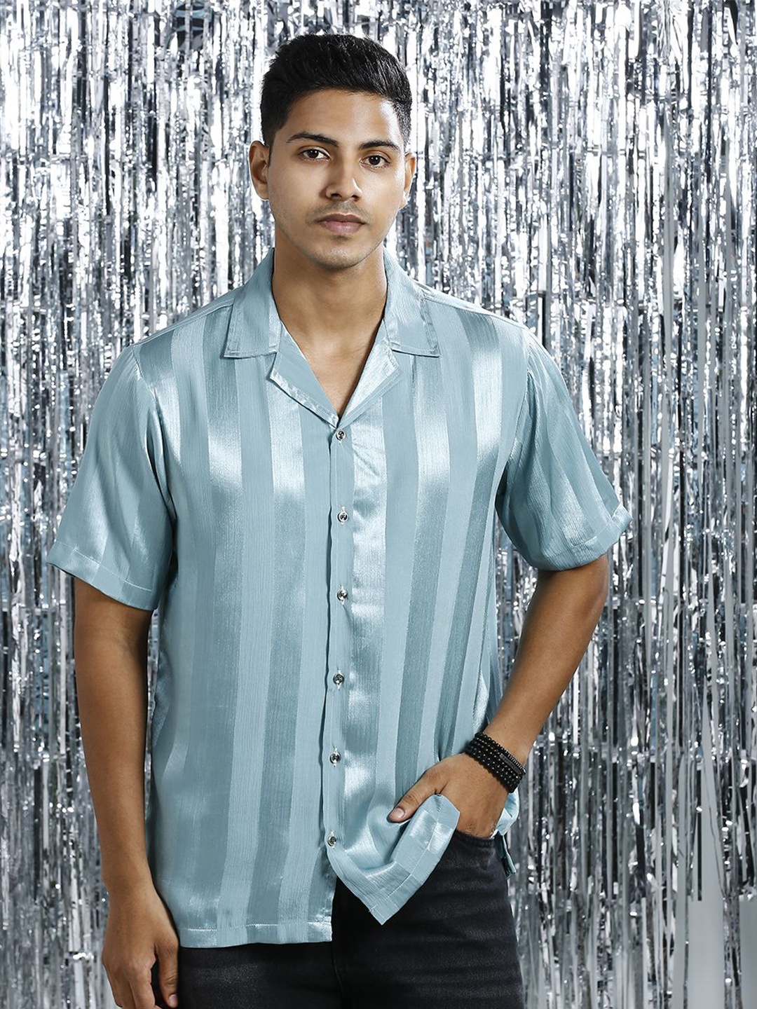 

Be Desi Men Relaxed Opaque Striped Casual Shirt, Sea green