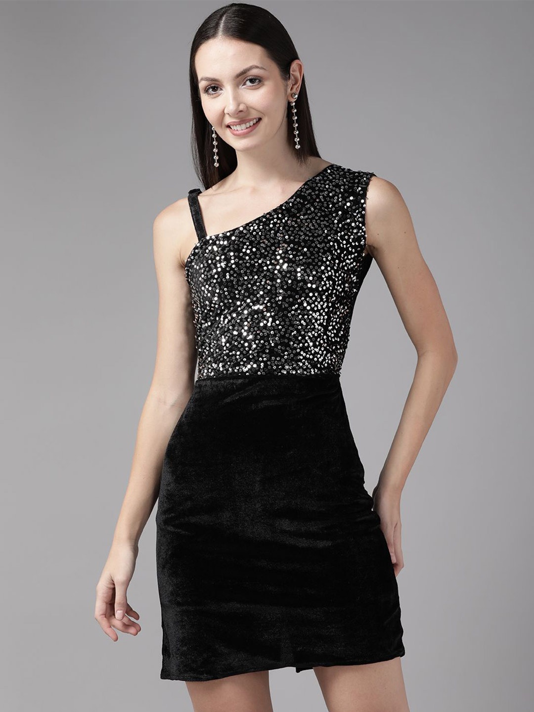 

BAESD Floral Print Velvet Sheath Dress, Silver