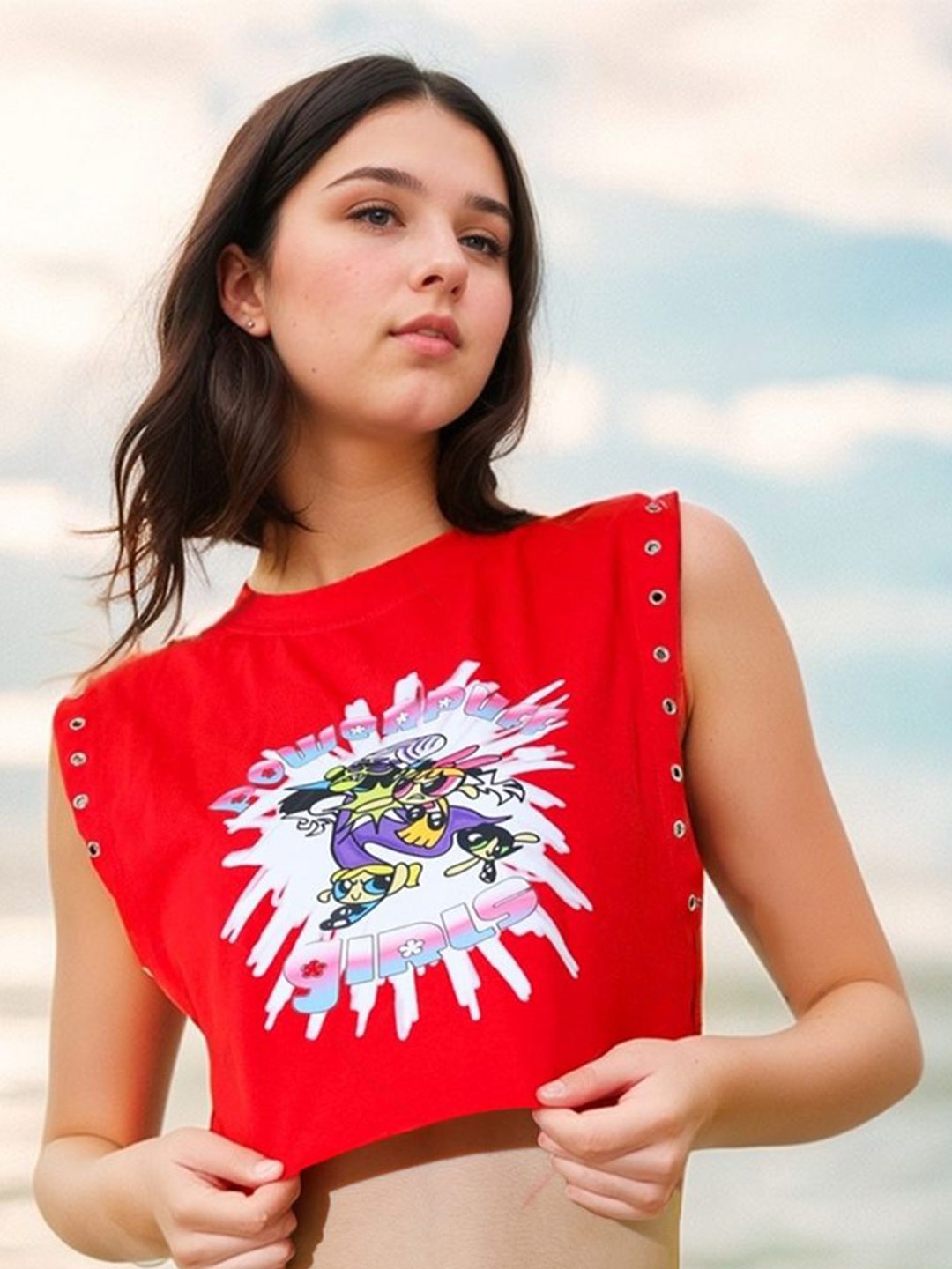 

HERSHEINBOX Women Graphic Printed Round Neck Cotton Top, Red