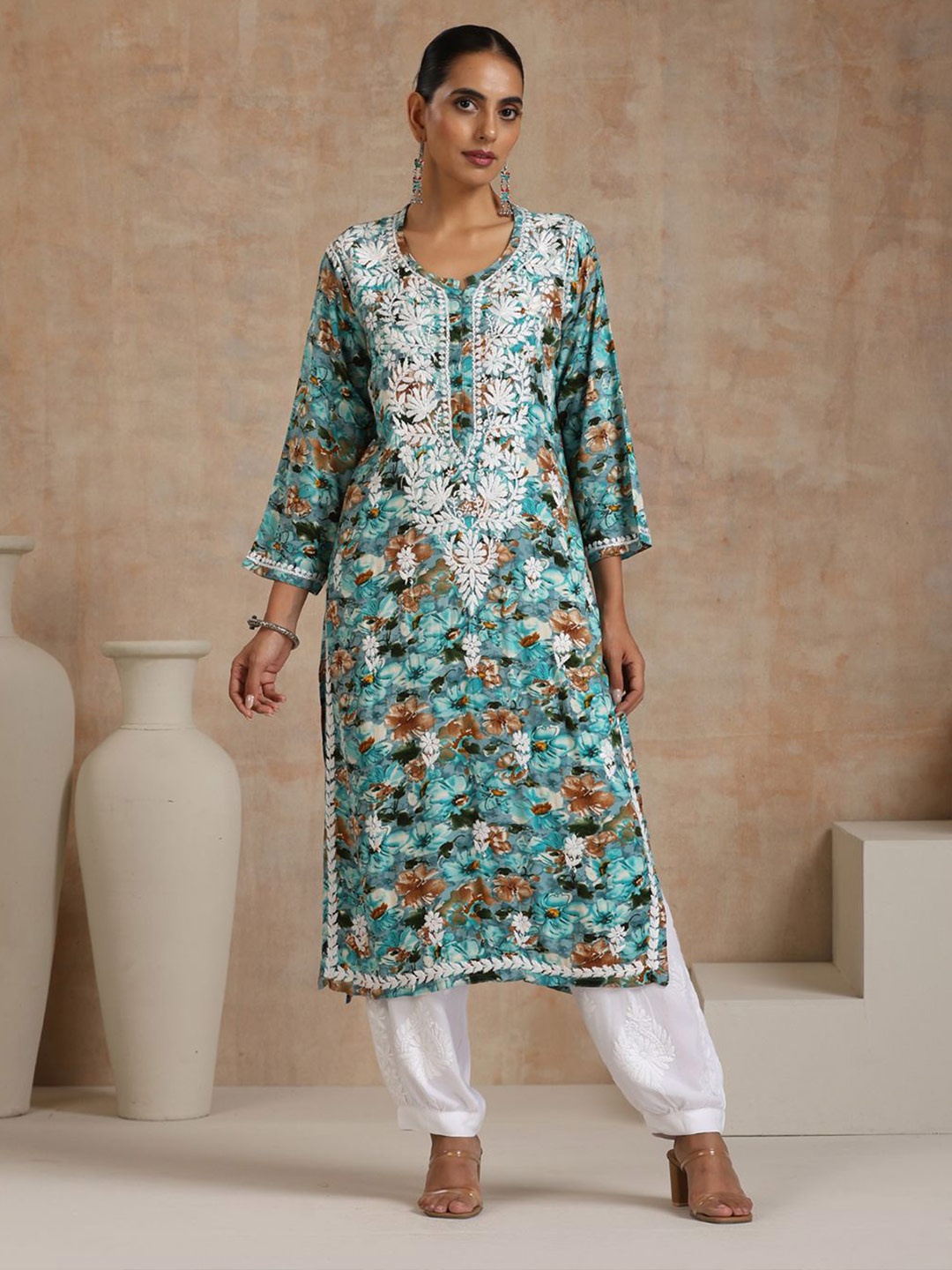 

House of Chikankari Chikankari Printed Kurta, Blue