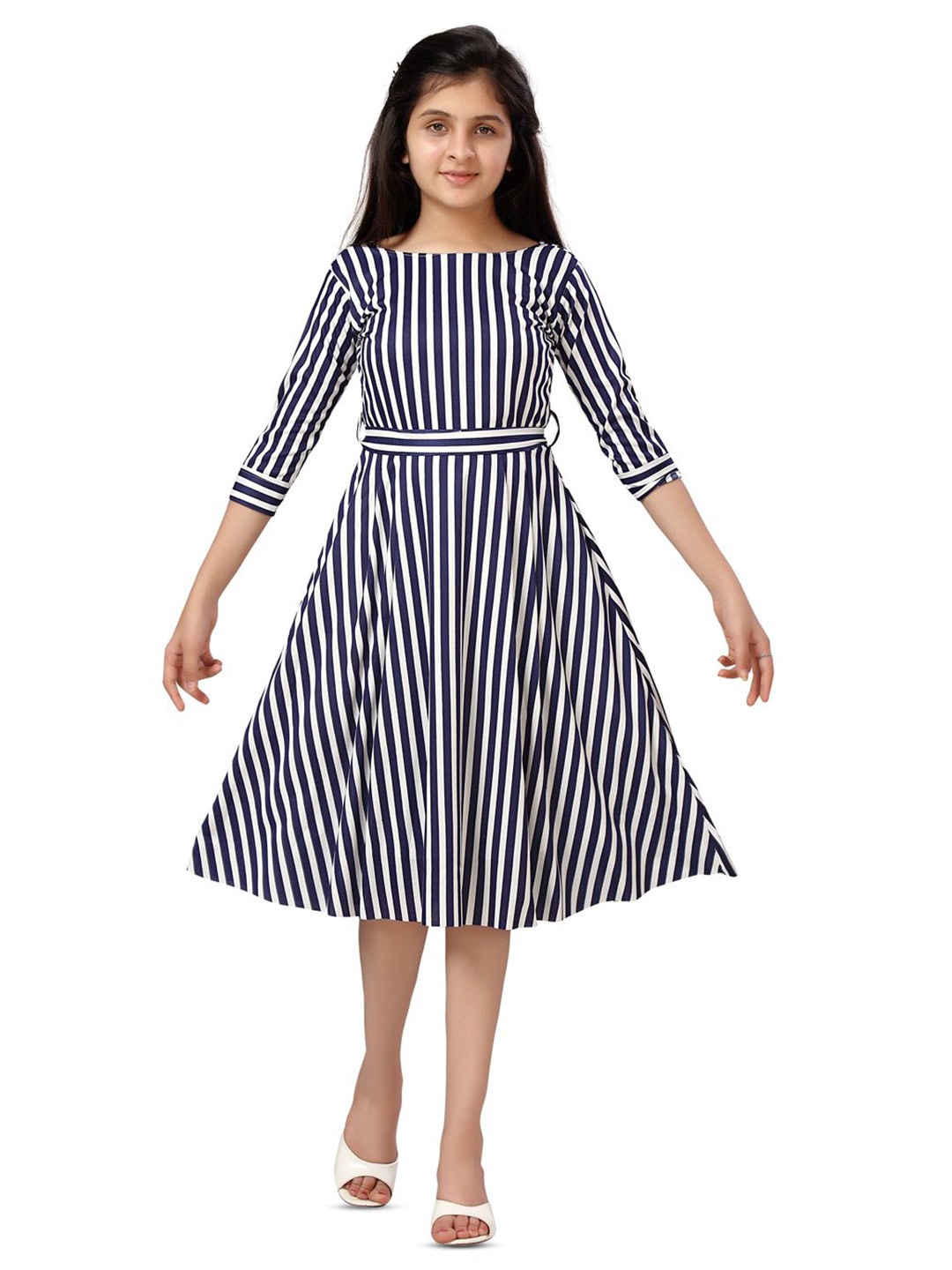 

BAESD Striped Fit & Flare Dress, Navy blue