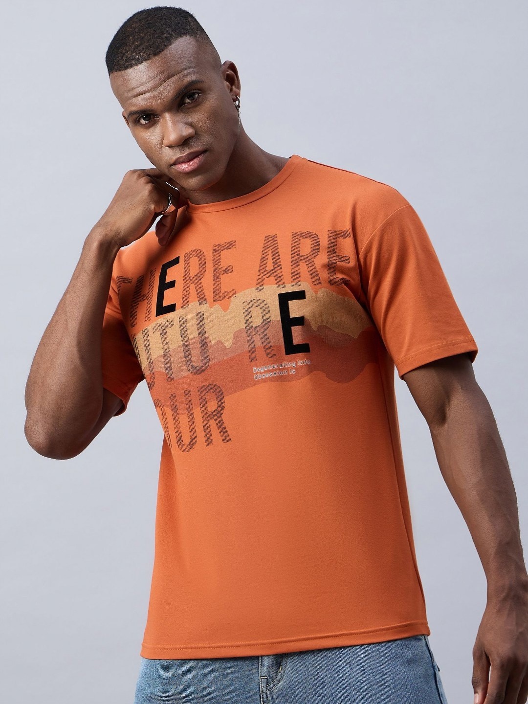 

REPRISE Men Printed Mandarin Collar Applique T-shirt, Orange