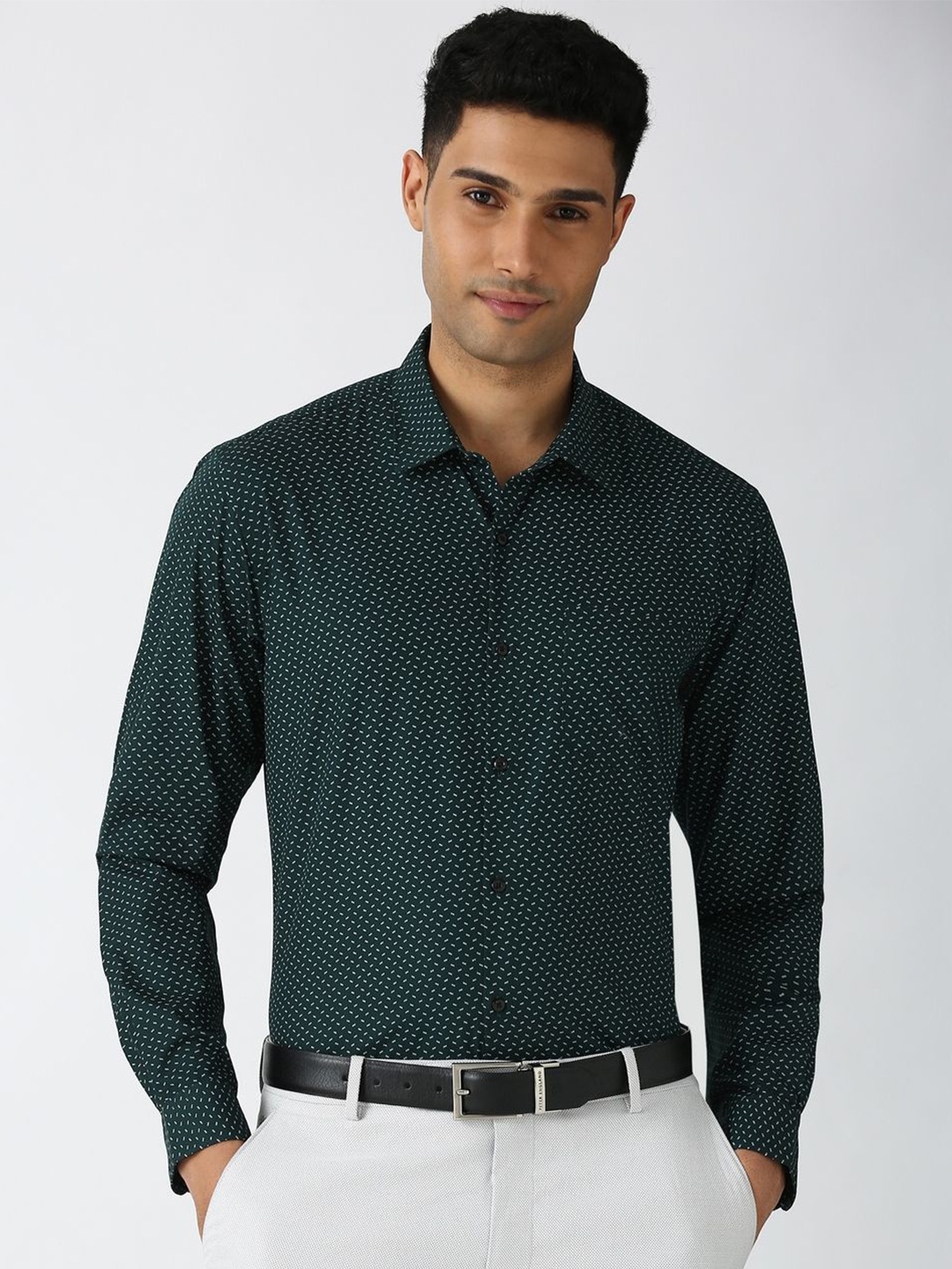 

Peter England Men Opaque Printed Formal Shirt, Green