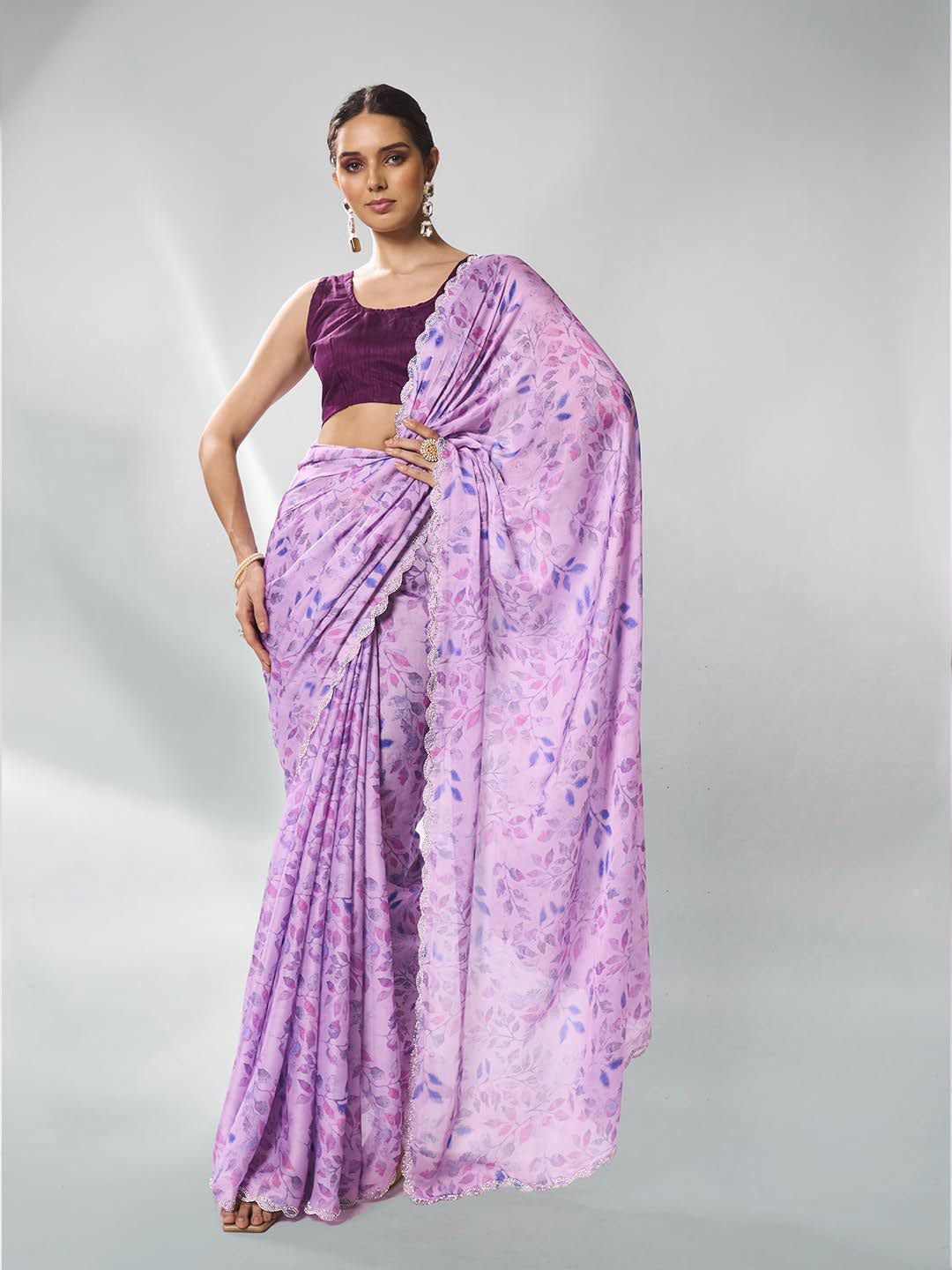 

Kalista Floral Satin Saree, Lavender