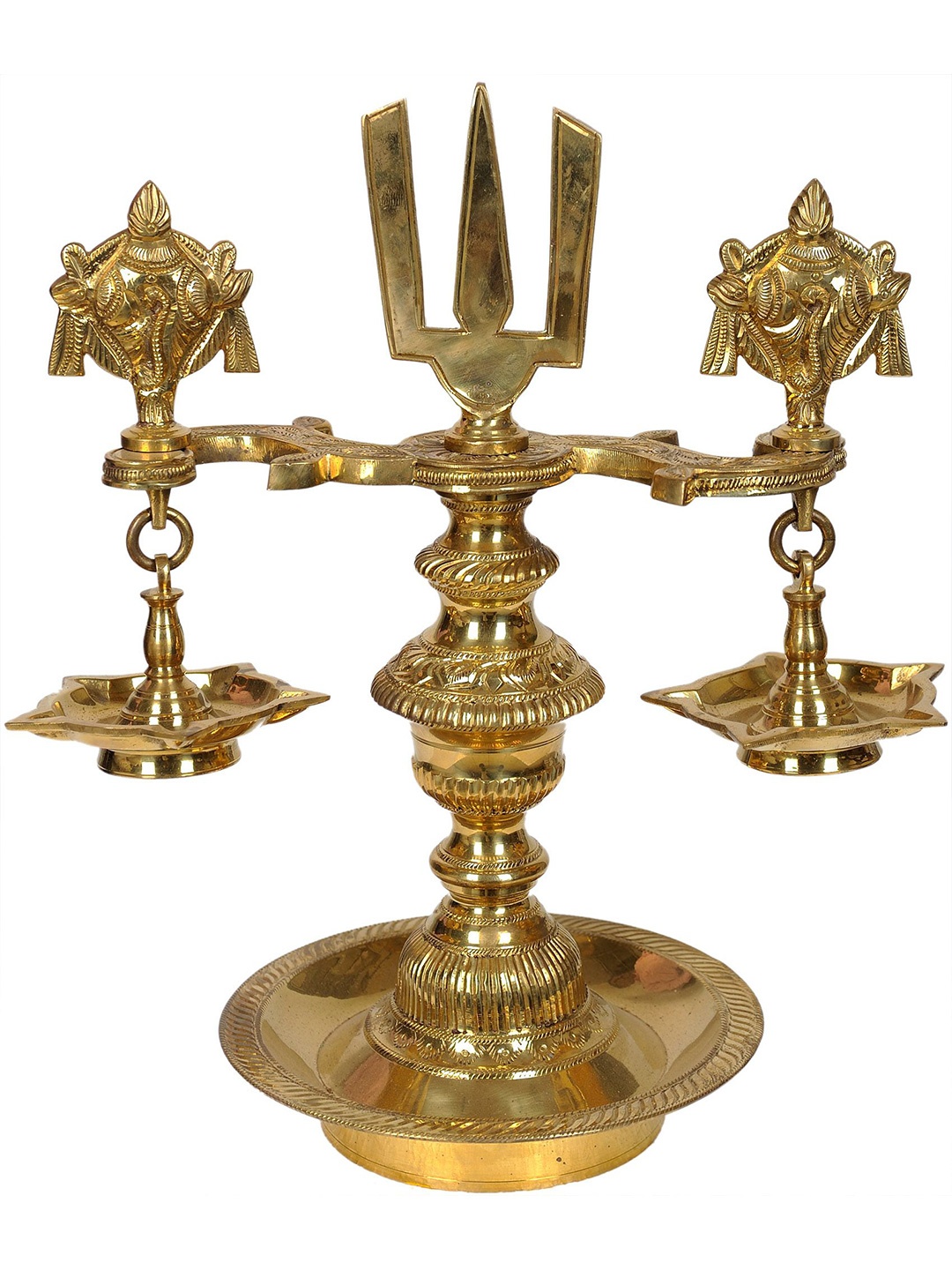 

Exotic India 13" Brass Vaishnava Lamp, Gold