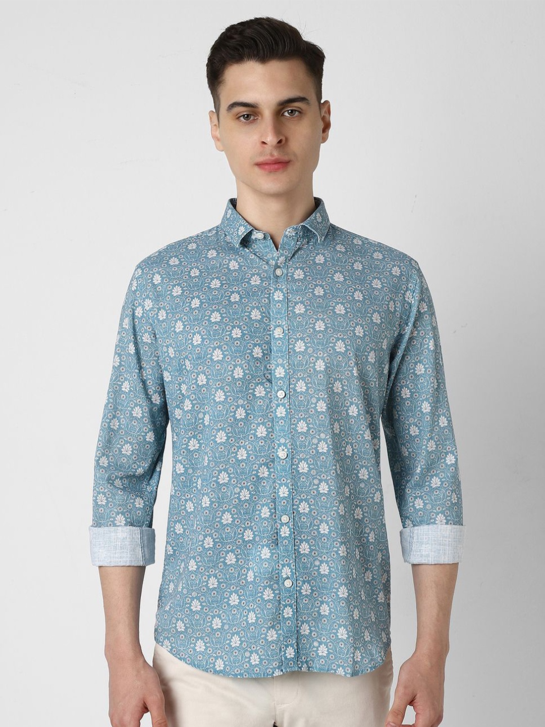 

V Dot Men Slim Fit Opaque Printed Casual Shirt, Blue