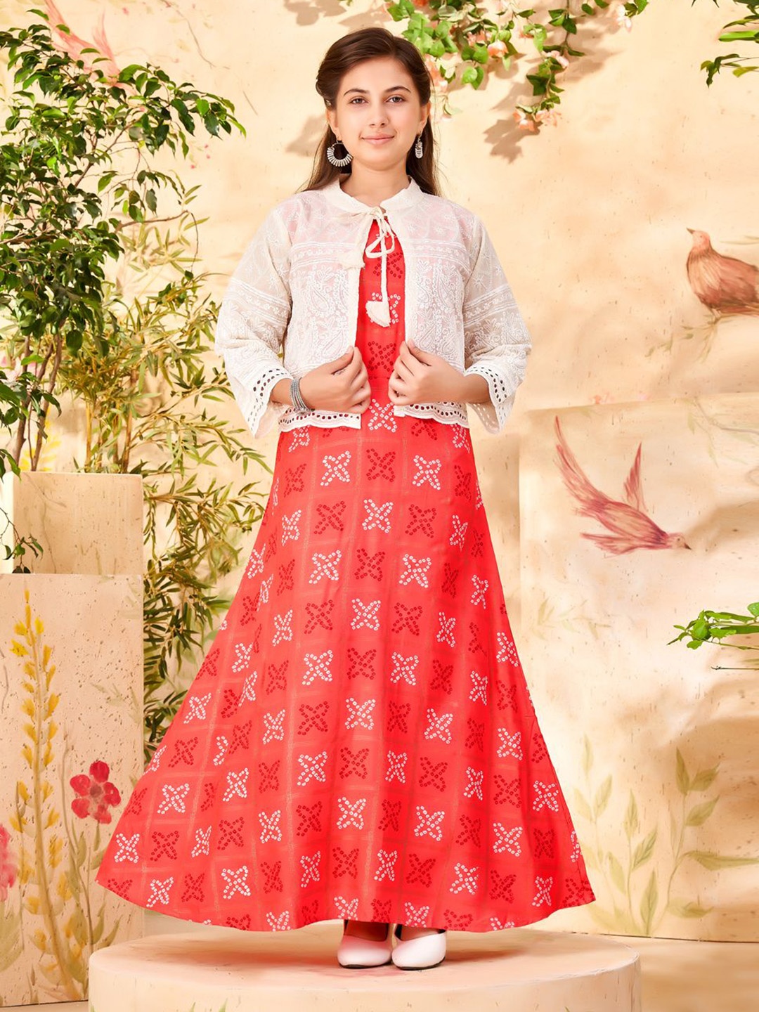 

BAESD Floral Print Tie-Up Neck Maxi Dress, Red