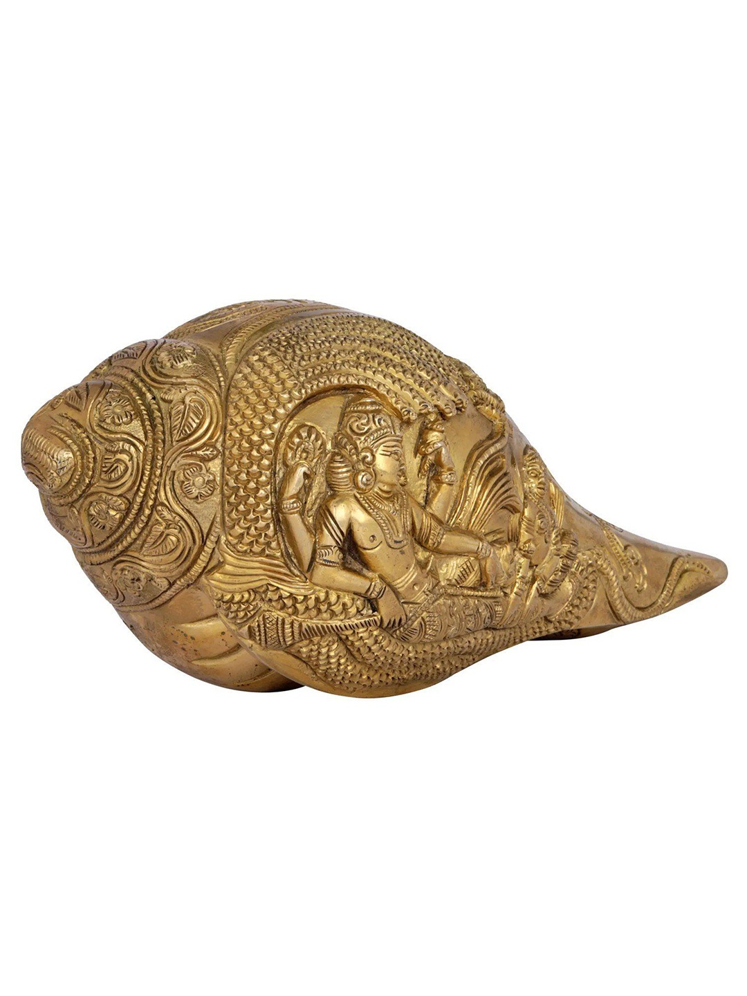 

Exotic India Brass Conch with Lord Vishnu & Lakshmi Ji Showpiece, Gold