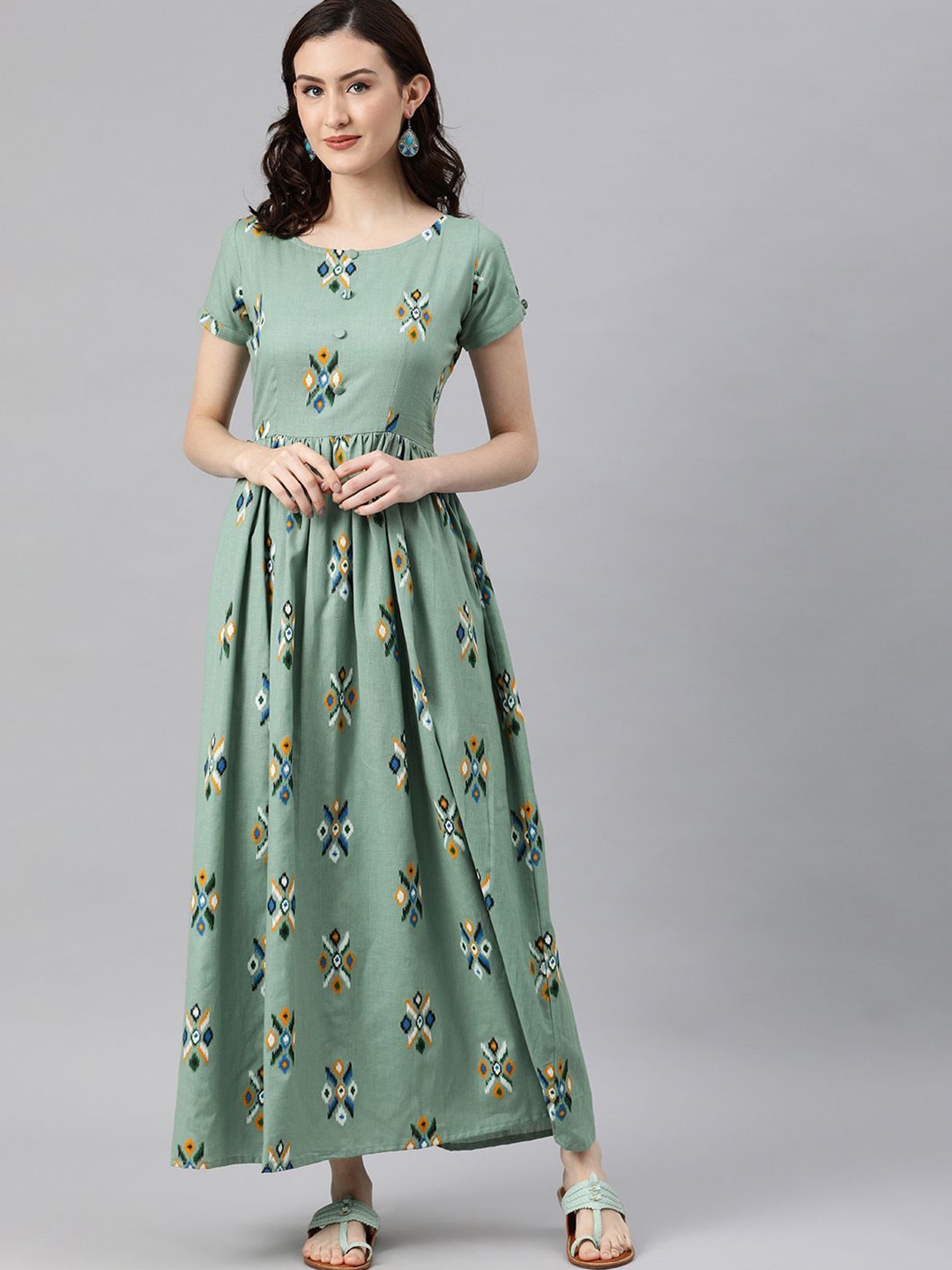 

Swishchick Ethnic motifs Printed Maxi Dress, Teal