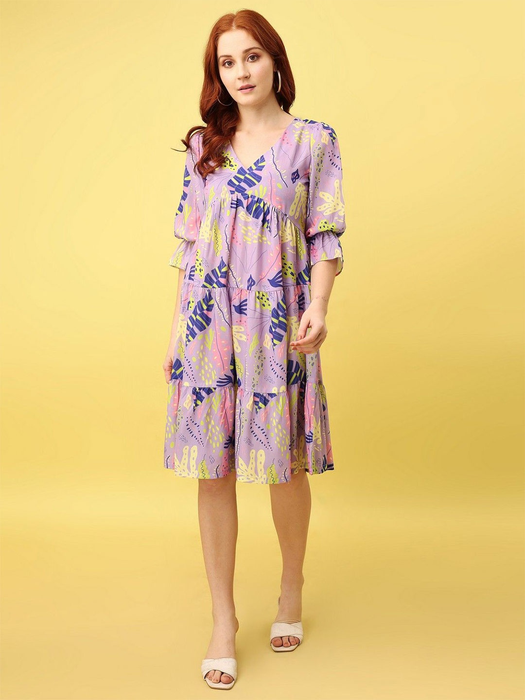 

Amarasha Floral Print A-Line Dress, Purple