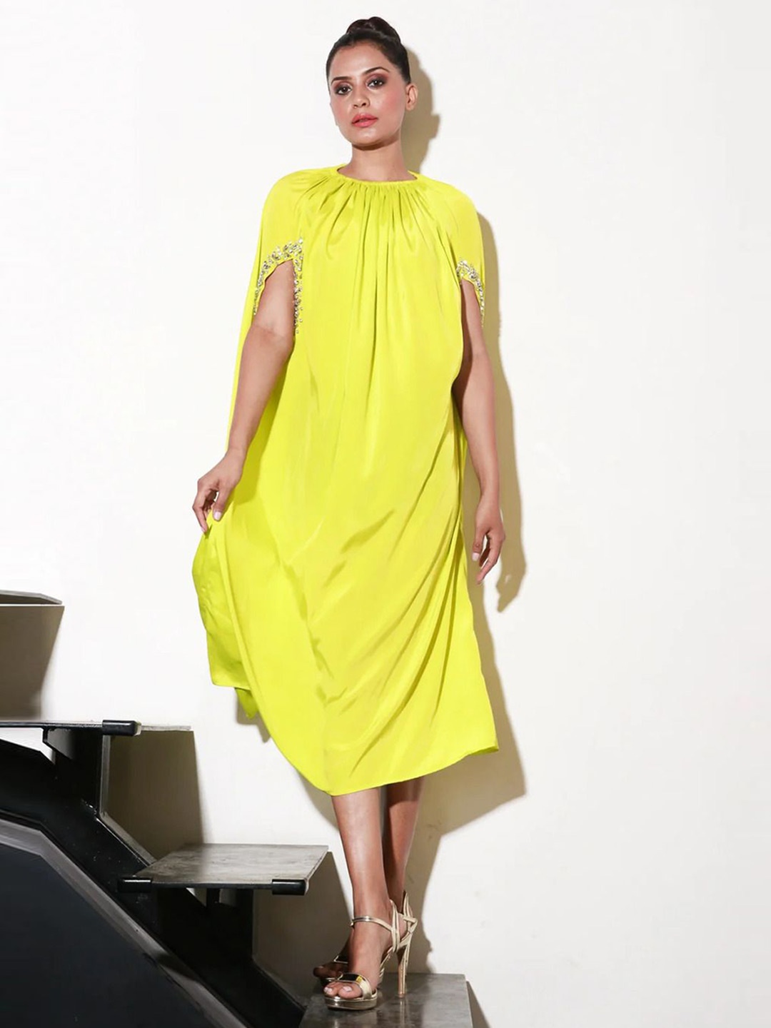 

ECHKE Crepe Maternity A-Line Dress, Yellow