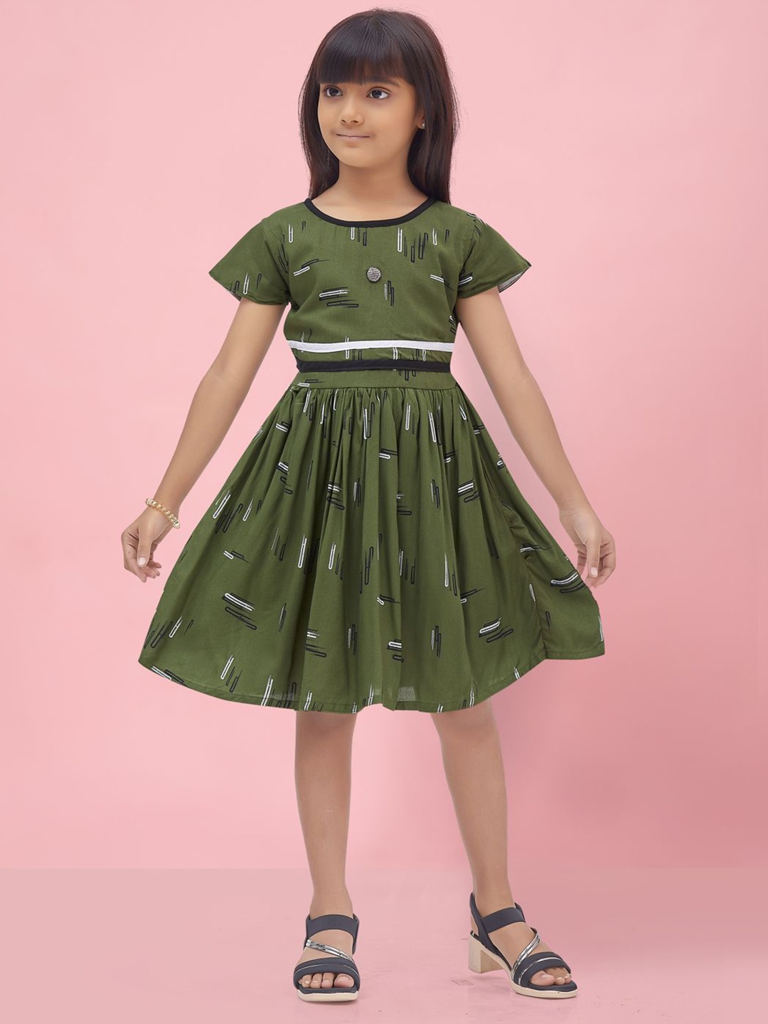 

BAESD Print Fit & Flare Dress, Olive