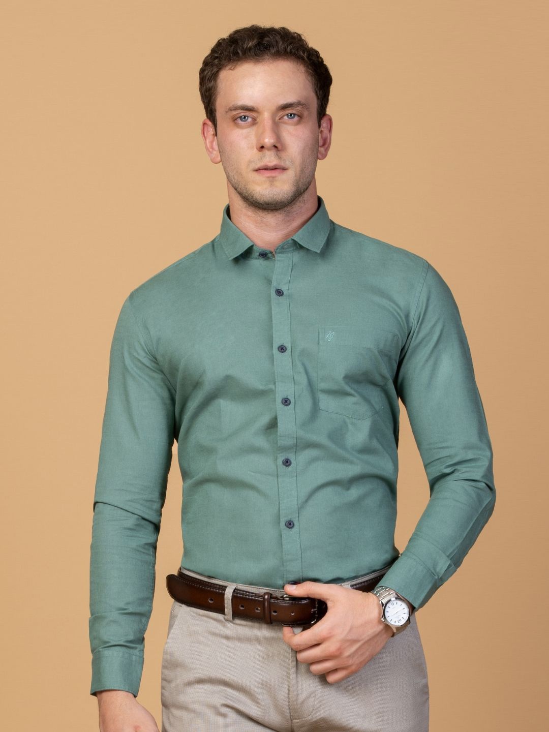 

Berkshire Men Comfort Slim Fit Opaque Formal Shirt, Green