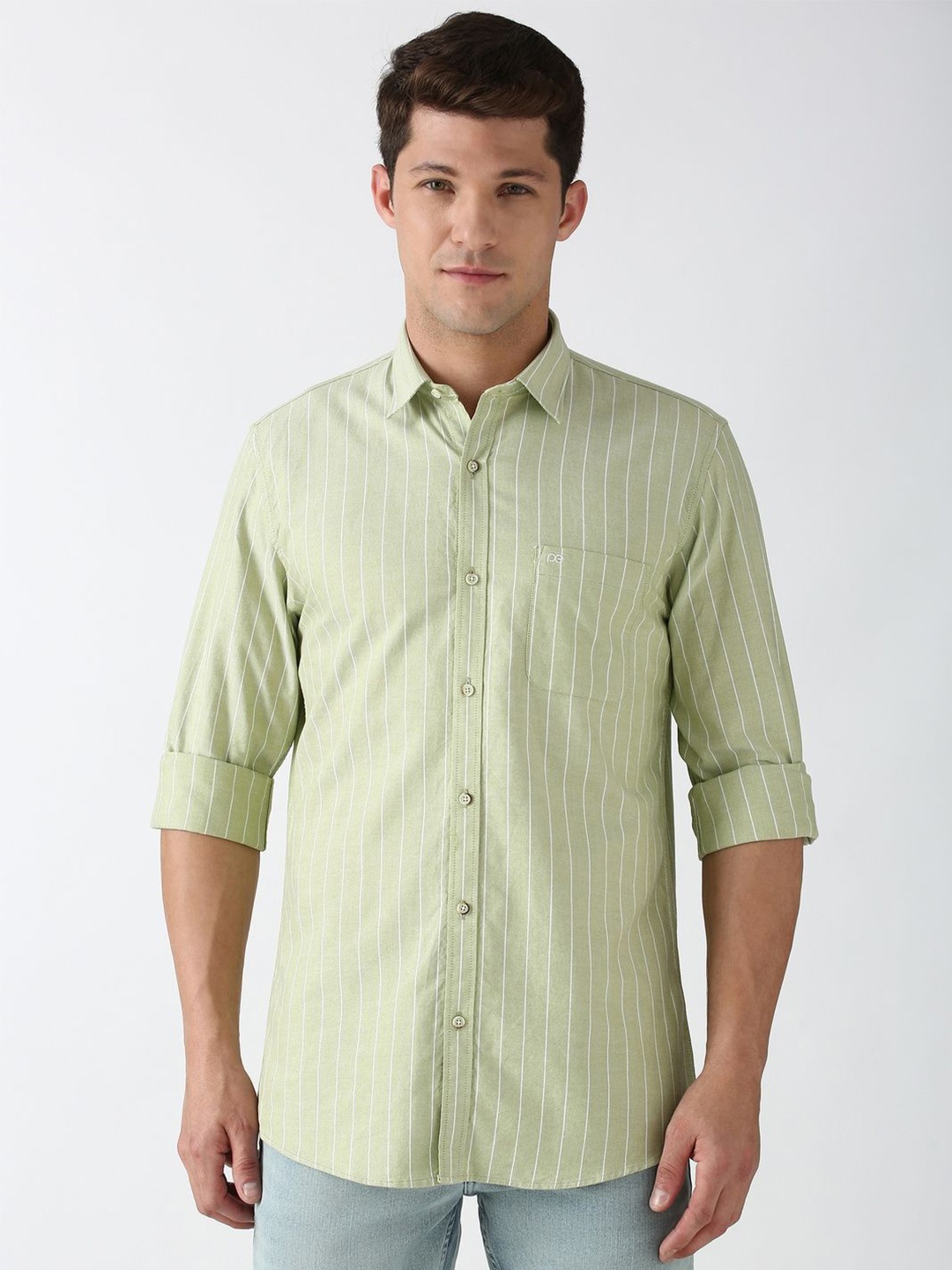 

Peter England Casuals Men Slim Fit Opaque Checked Casual Shirt, Green