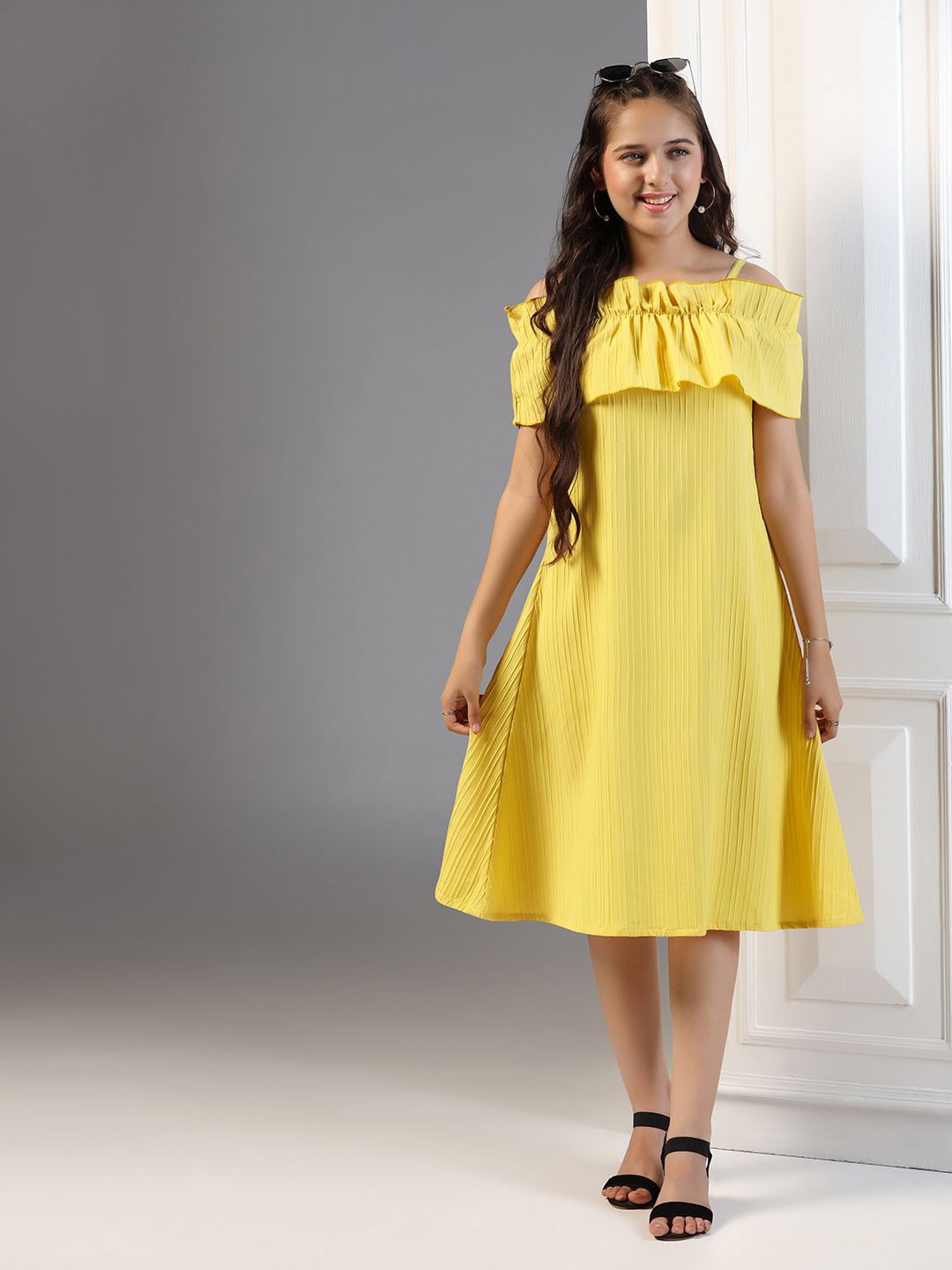 

OMPAX Flutter Sleeve A-Line Midi Dress, Yellow