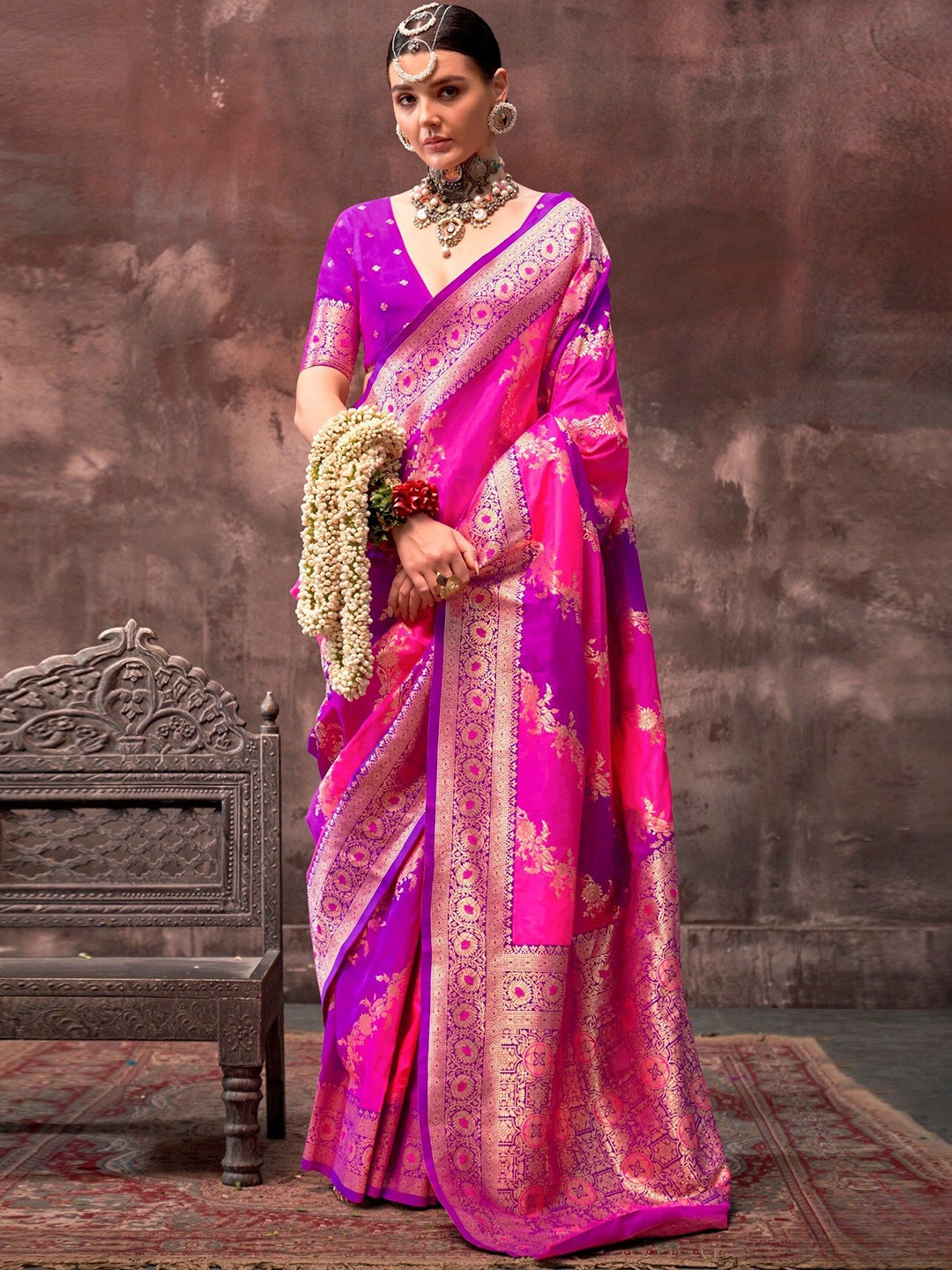 

My SilkLove Woven Design Zari Silk Banarasi Saree, Pink