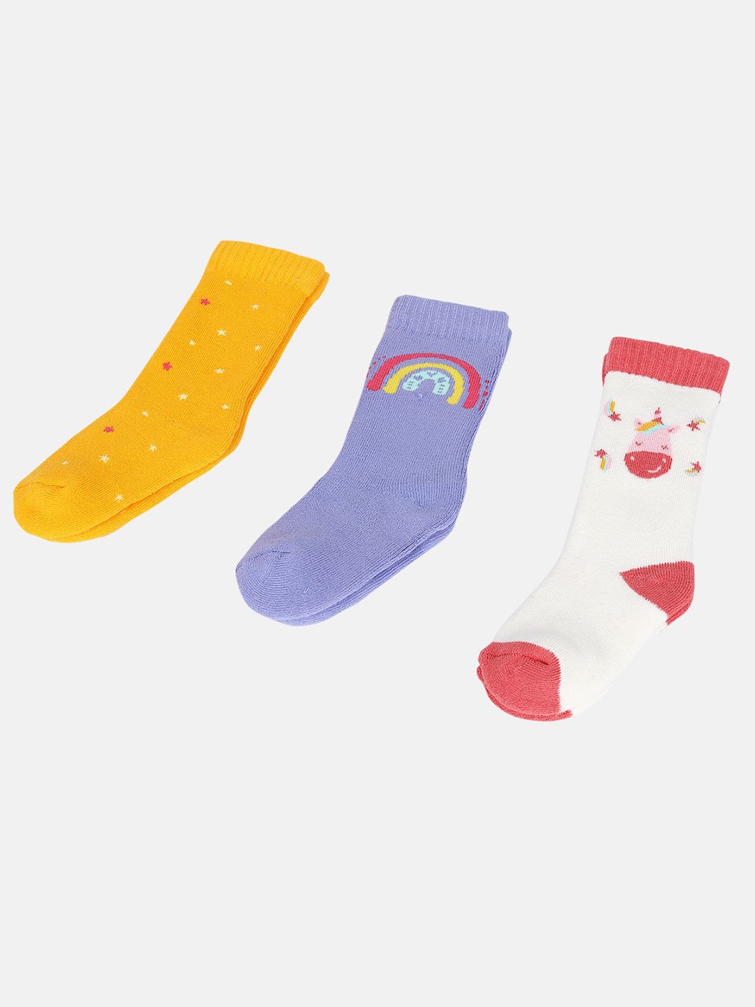 

MINI KLUB Girls Pack Of 3 Patterned Ankle-Length Socks, Yellow