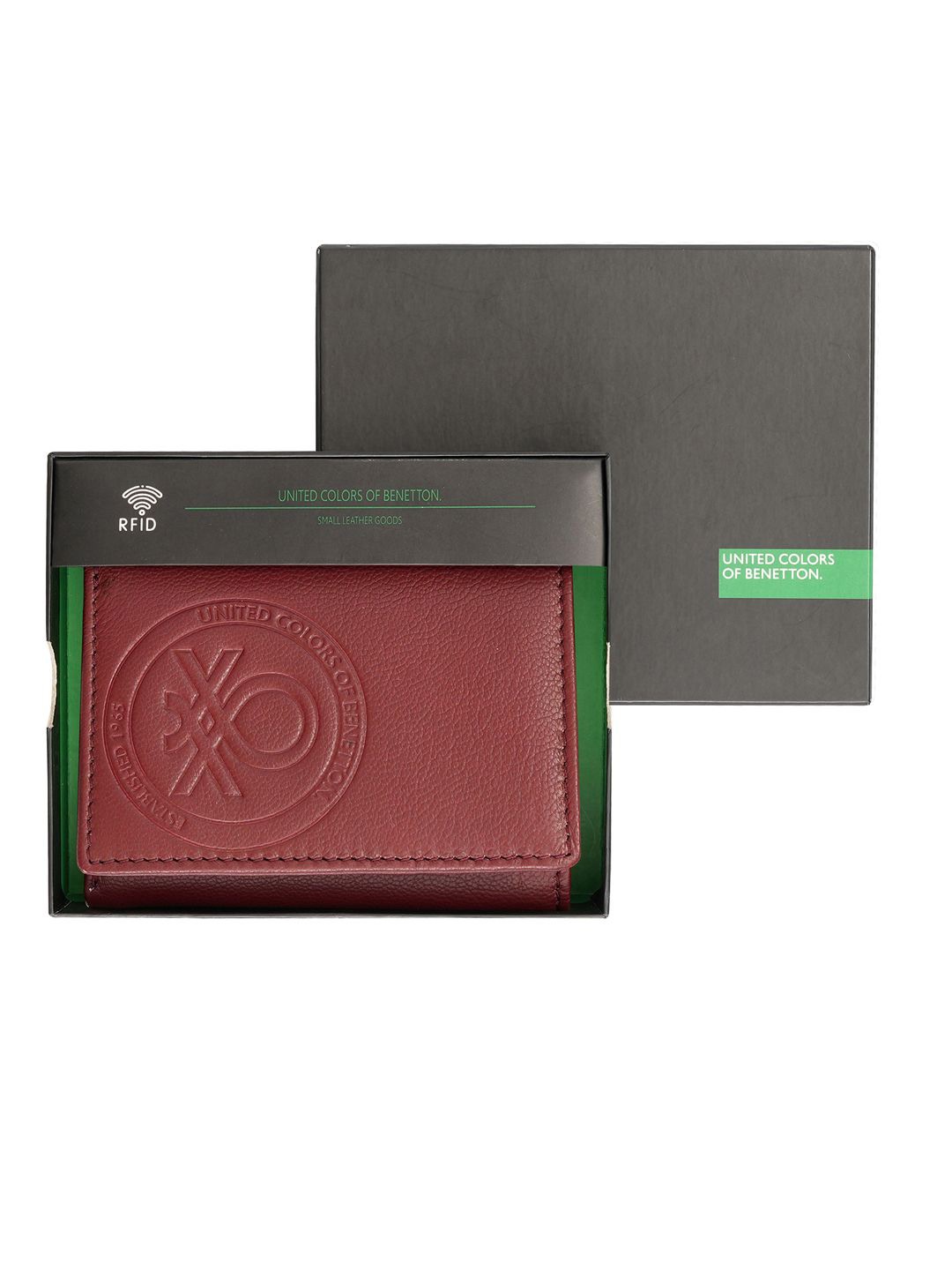 

United Colors of Benetton Men Leather Three Fold Wallet, Maroon
