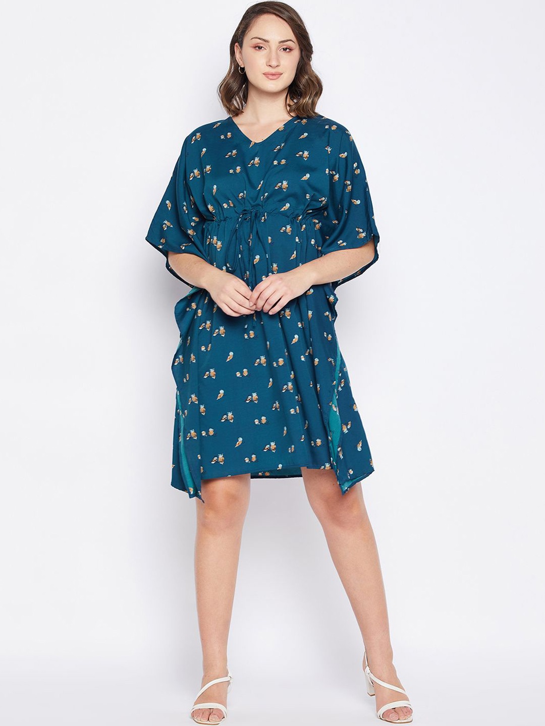 

Murcia Women Conversational Printed Kimono Sleeve Crepe Kaftan Dress, Blue