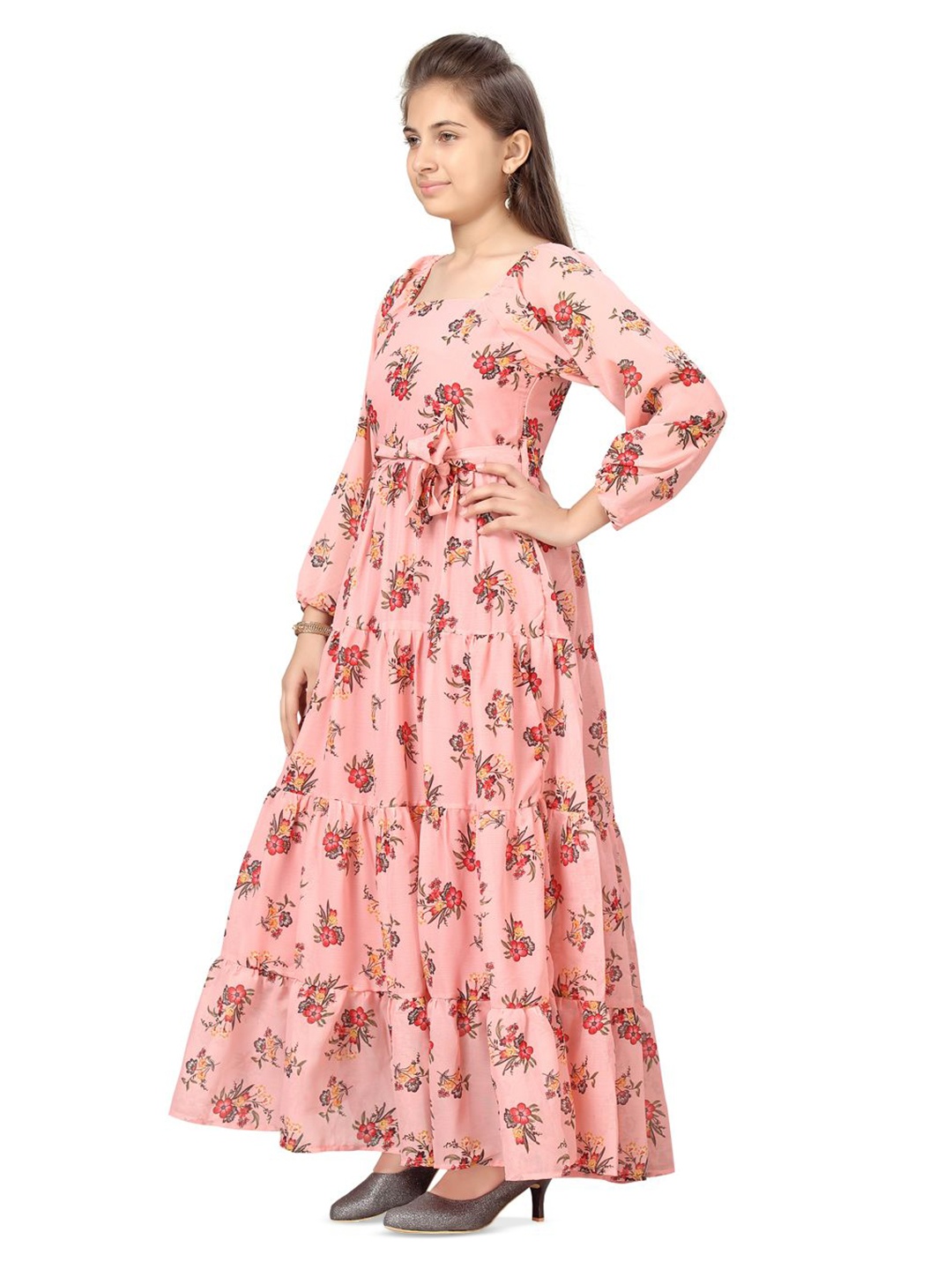 

BAESD Floral Print Georgette Maxi Dress, Peach