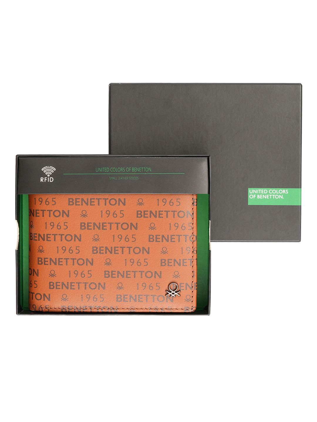 

United Colors of Benetton Men Typography Printed Leather Two Fold Wallet, Tan
