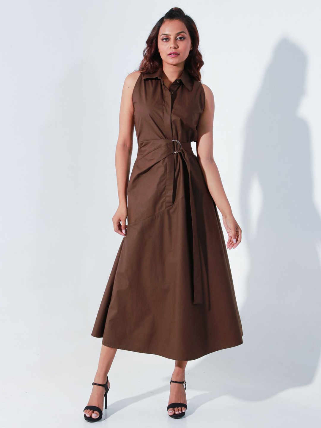 

ECHKE Maternity Shirt Midi Dress, Brown