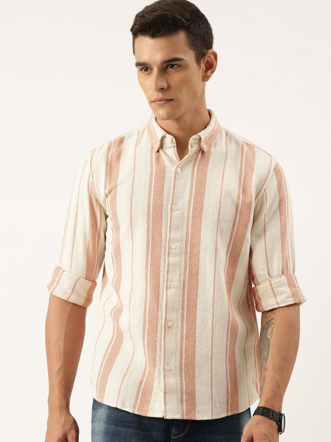 

ROLLER FASHIONS Men Slim Fit Opaque Striped Casual Shirt, Multi