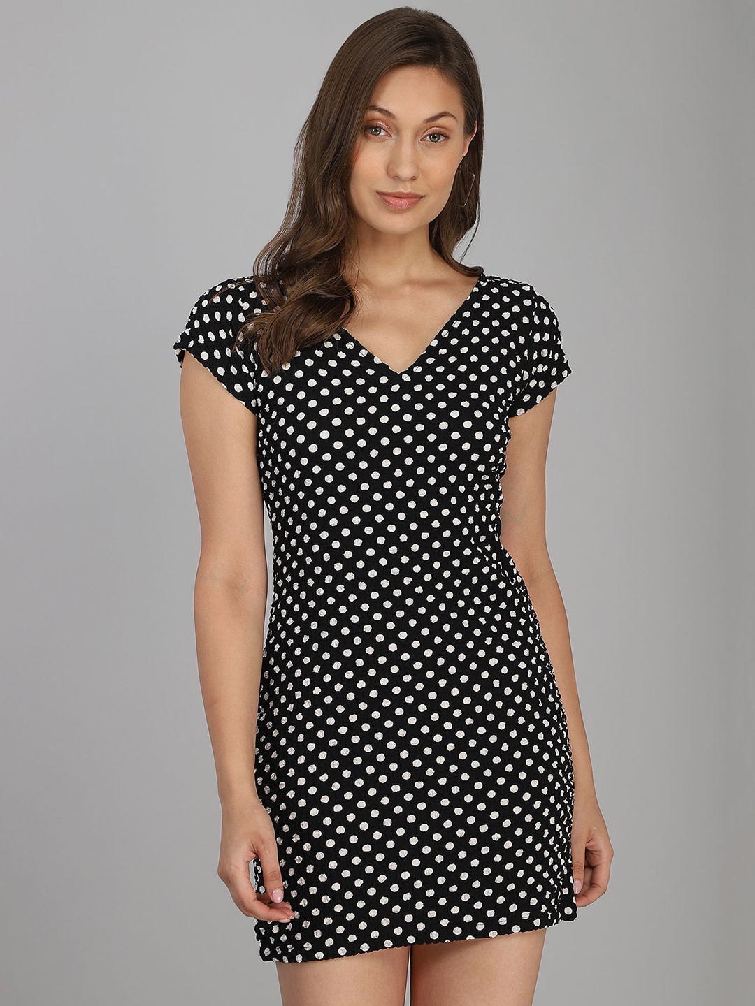 

Murcia Polka Dot Printed Sheath Mini Dress, Black