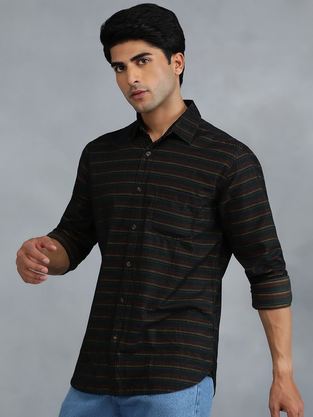 

JADE BLUE Men Slim Fit Horizontal Stripes Opaque Striped Casual Shirt, Multi