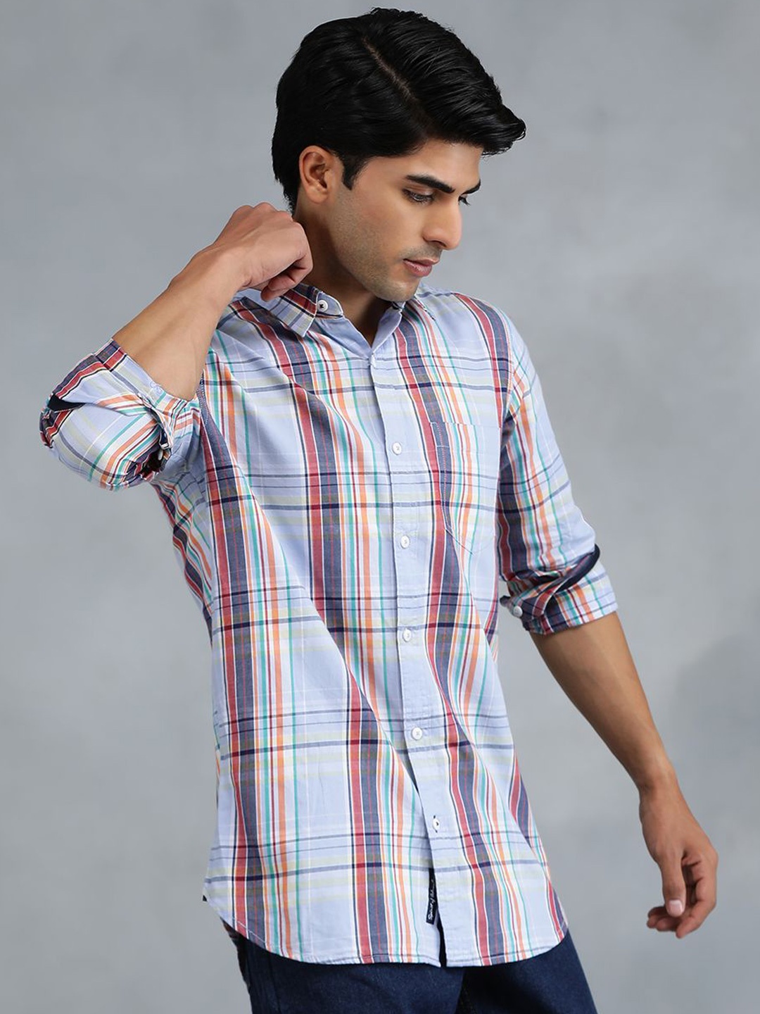 

JADE BLUE Men Slim Fit Tartan Checks Opaque Checked Casual Shirt, Purple