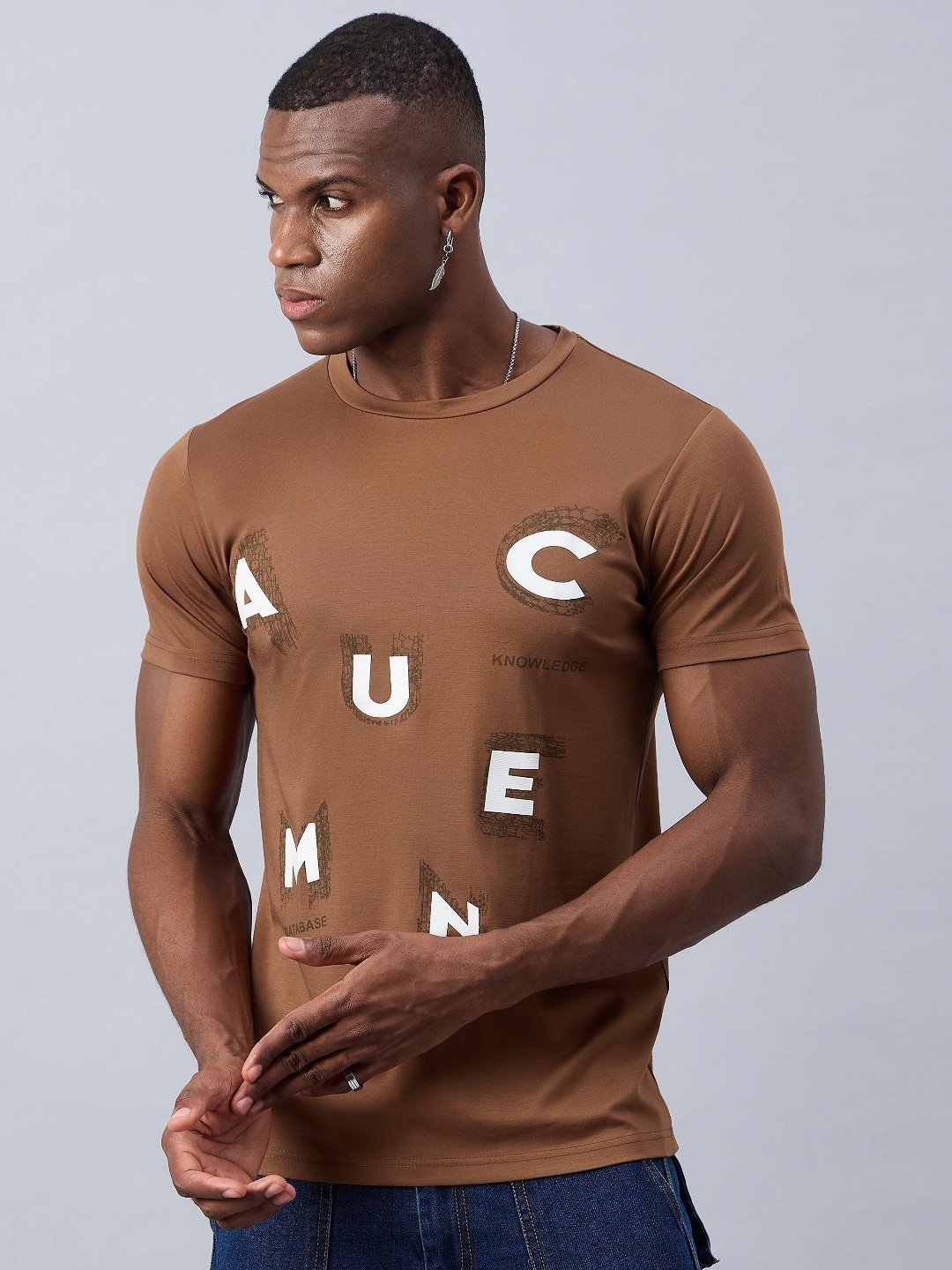 

REPRISE Men High Neck Pockets Slim Fit T-shirt, Brown
