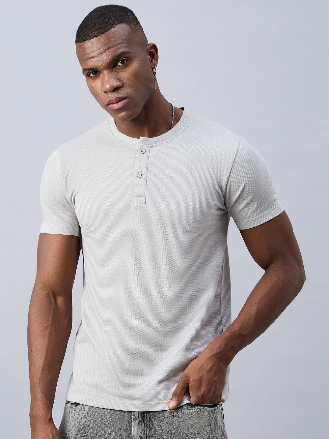 

REPRISE Men High Neck Pockets Slim Fit T-shirt, Grey