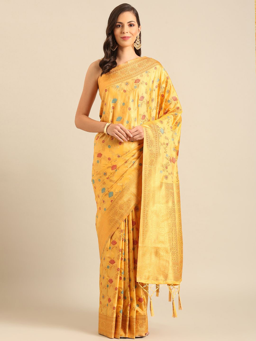

Fashion Petals Woven Design Zari Saree, Mustard