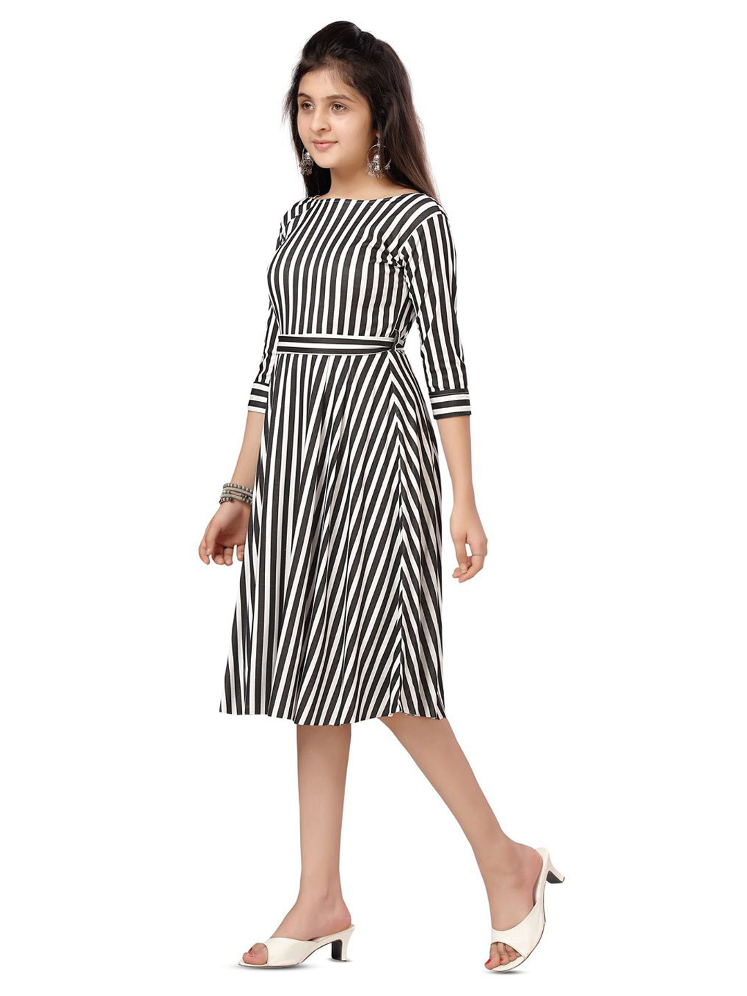 

BAESD Striped Fit & Flare Dress, Black