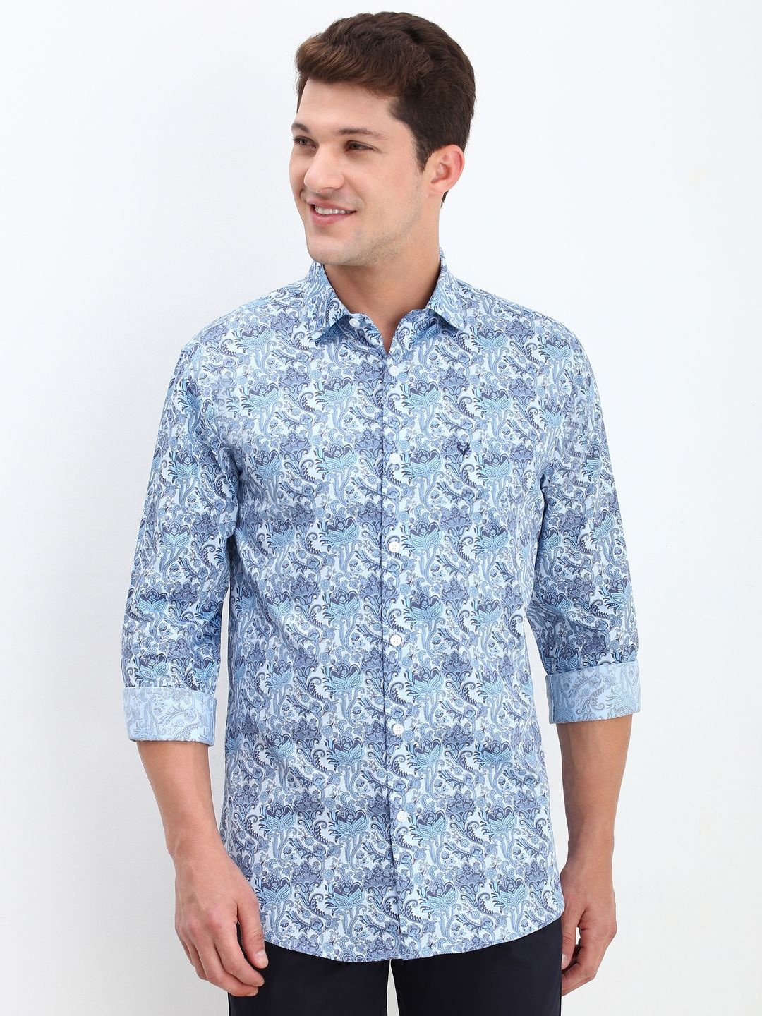 

Allen Solly Men Slim Fit Floral Opaque Printed Casual Shirt, Blue