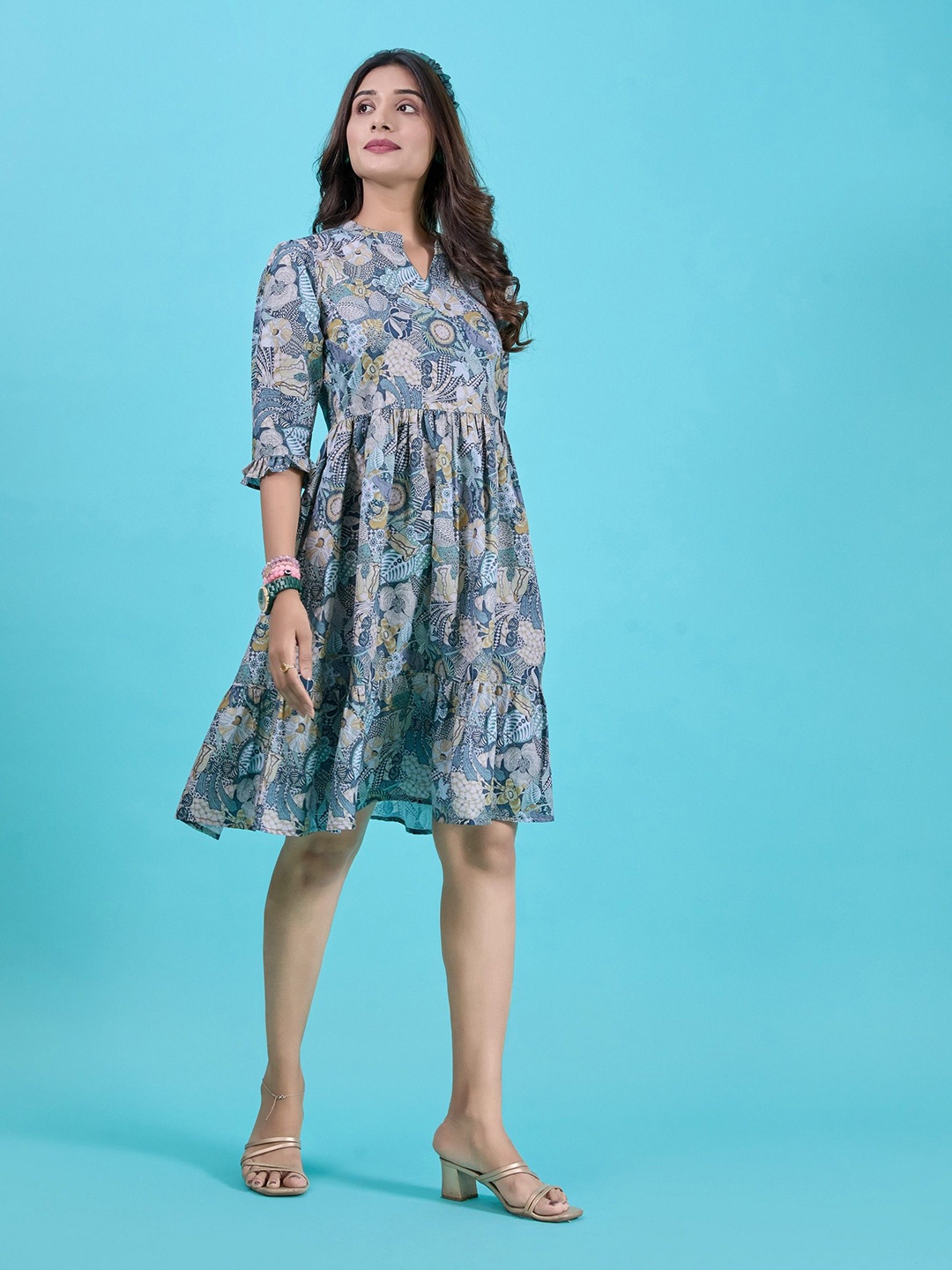 

Amarasha Floral Print Georgette Empire Dress, Multi