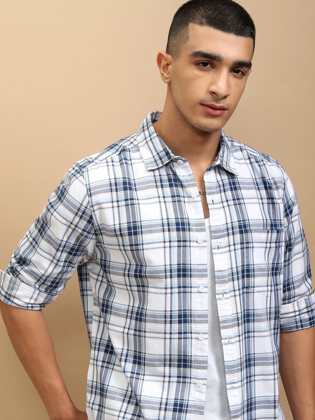

KETCH Men Flannel Checked Regular Fit Casual shirt, White