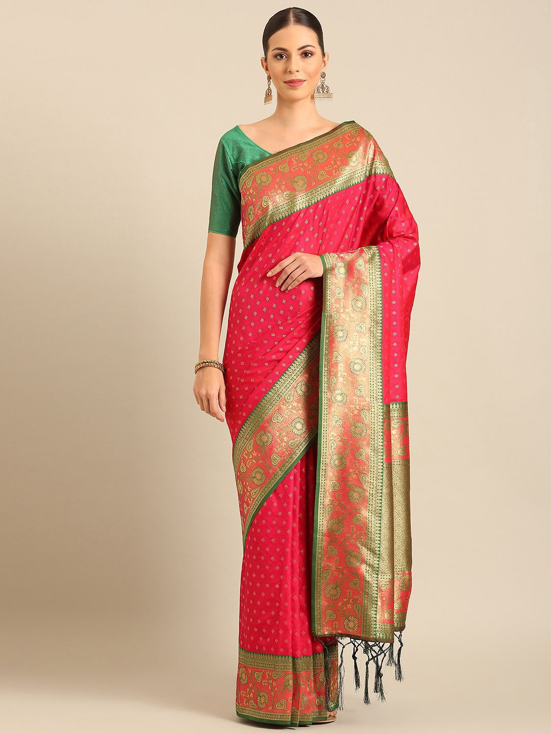 

Fashion Petals Ethnic Motifs Zari Saree, Pink