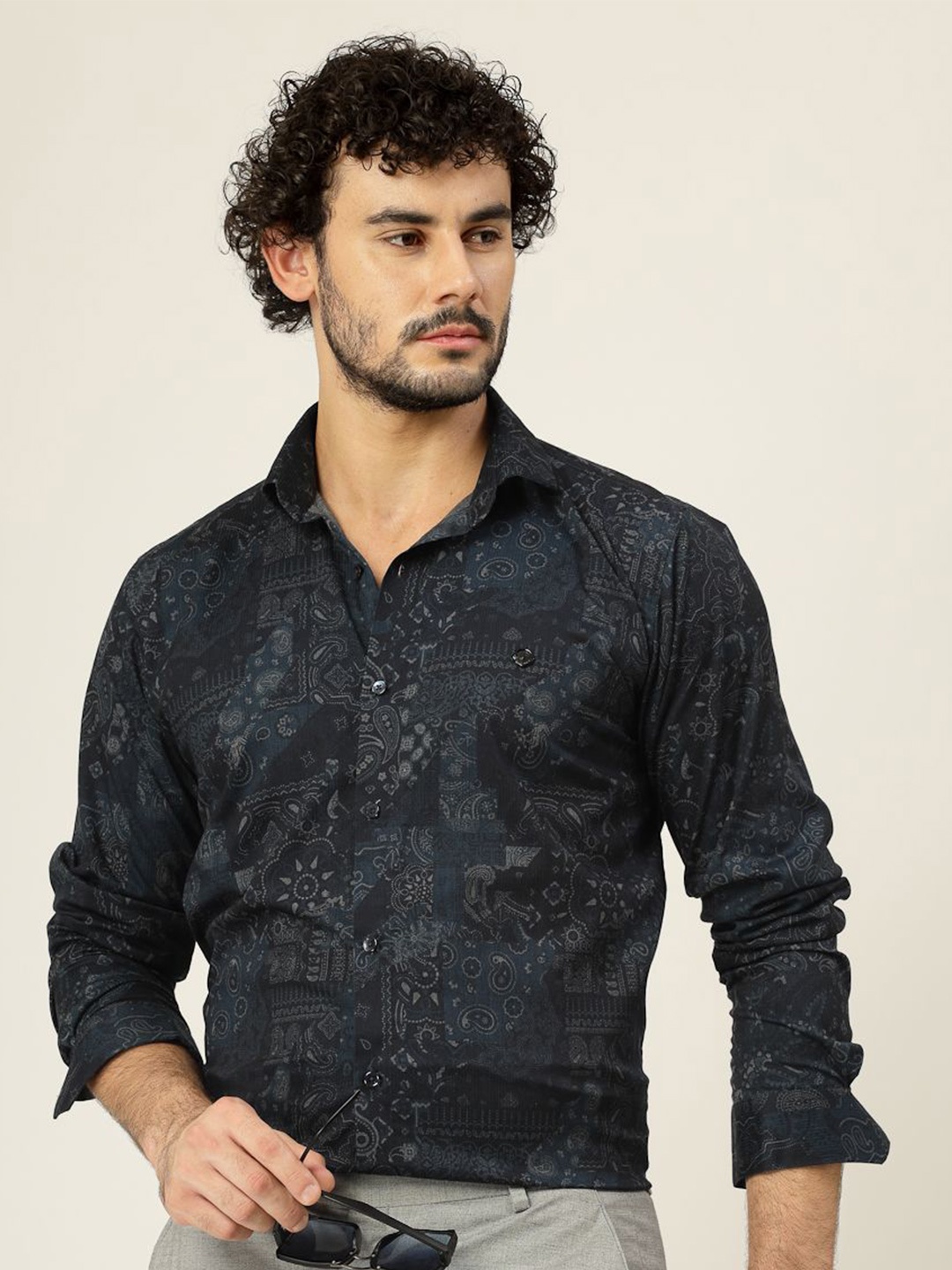 

JADEBERRY Men Classic Slim Fit Floral Opaque Printed Party Shirt, Blue