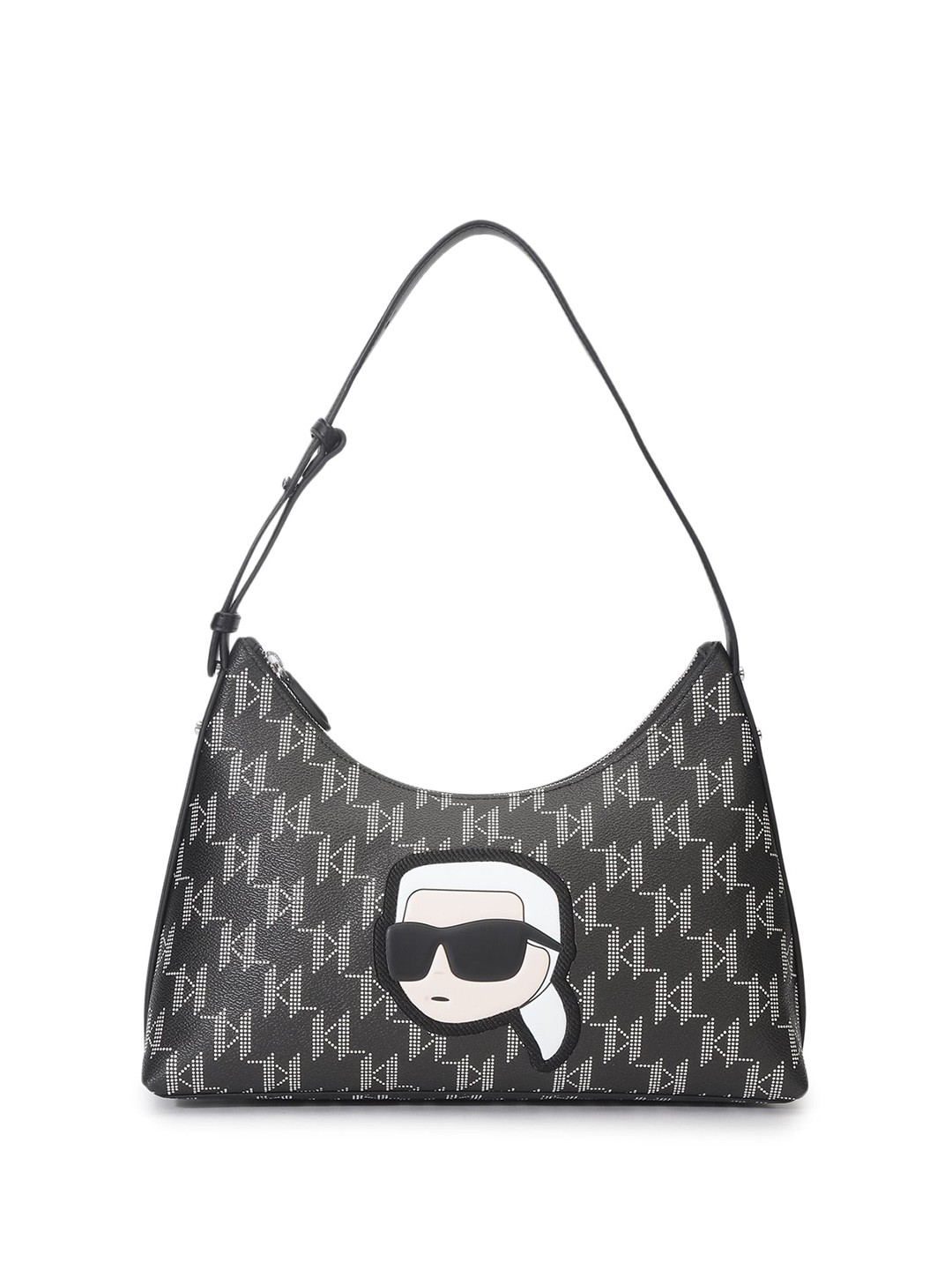 

Karl Lagerfeld Printed PU Swagger Hobo Bag, Black