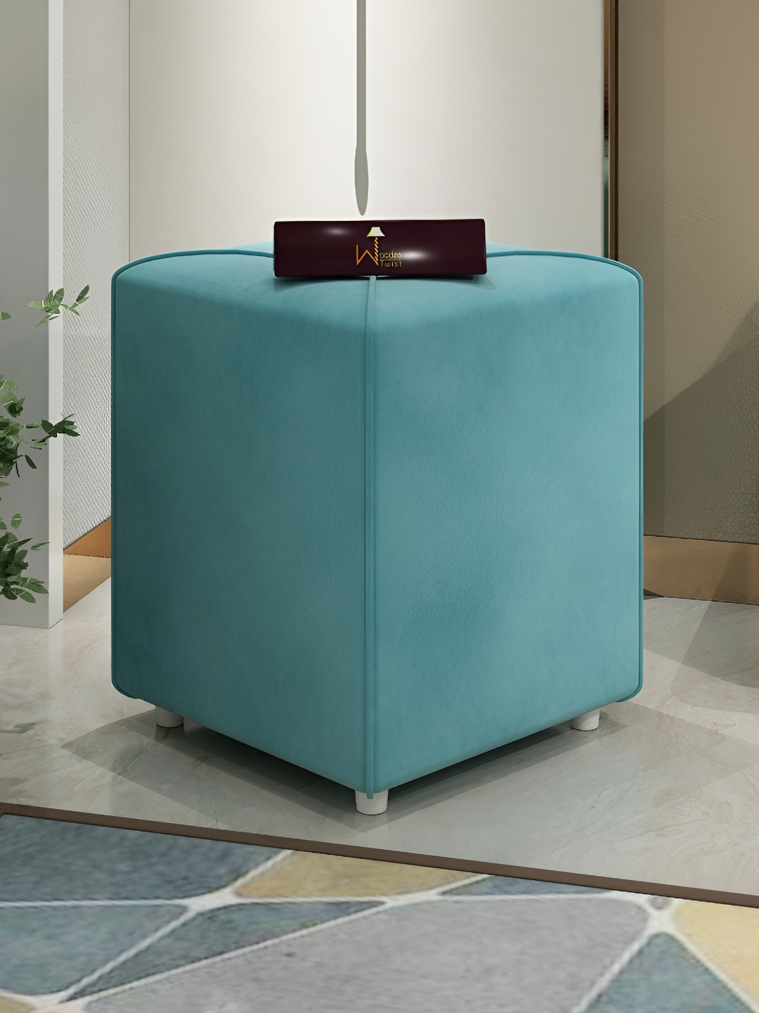 

Wooden Twist Blue Square Wooden Ottomans